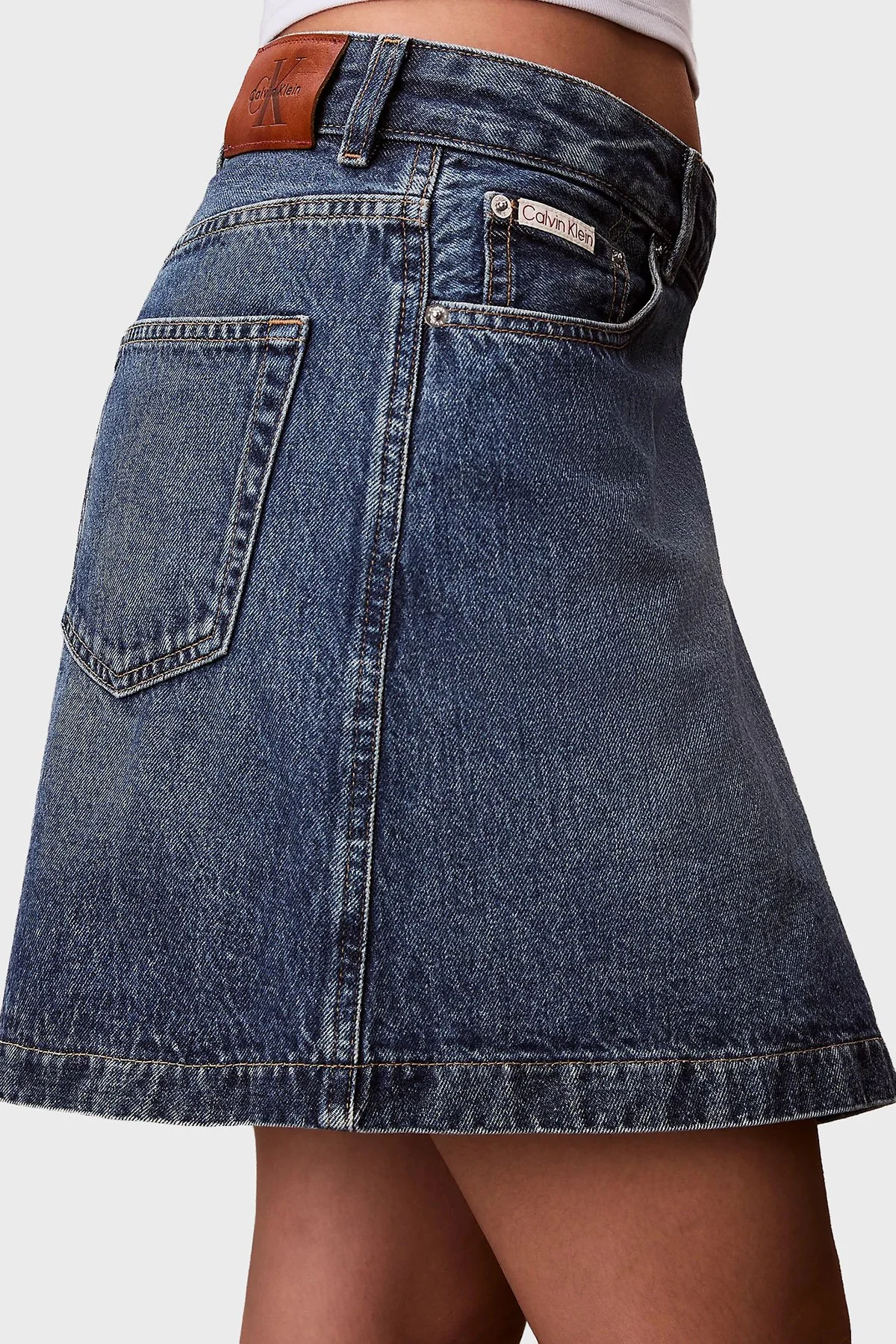 Calvin Klein Pamuklu Regular Fit Mini Boy Kot LV047D776G0MH Bayan Etek LV047D776G 0MH LACİVERT - 5