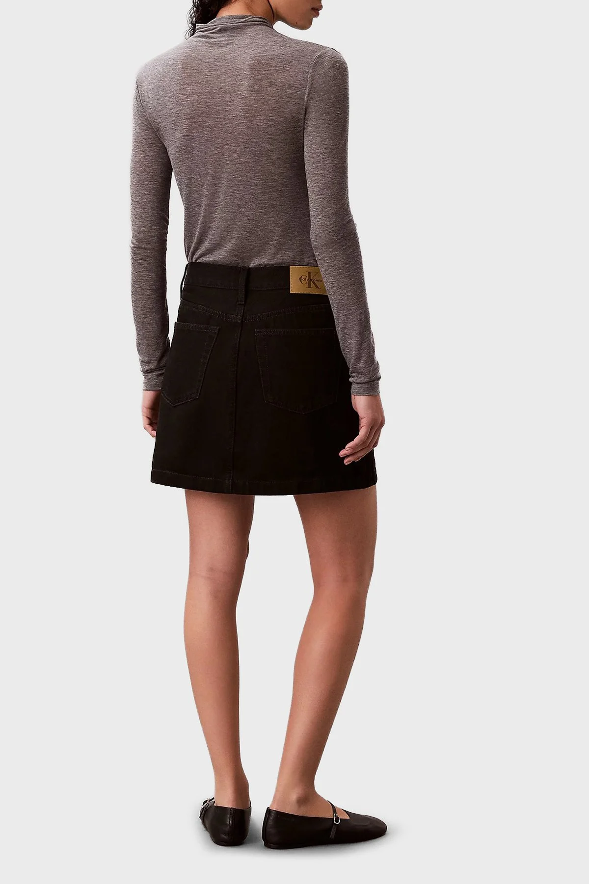 Calvin Klein Pamuklu Regular Fit Mini Kot LV047D777GTWM Bayan Etek LV047D777G TWM SİYAH - 3