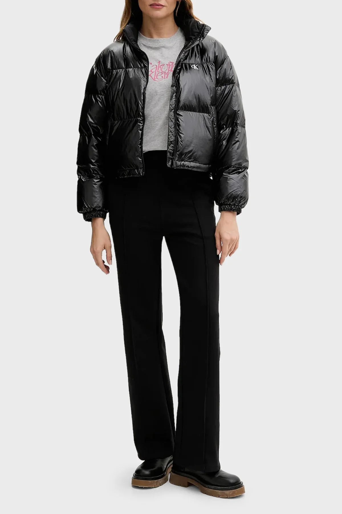 Calvin Klein Pamuklu Regular Fit Normal Bel Düz Paça Çimalı LV047B240GUB1 Bayan Pantolon LV047B240G UB1 SİYAH - 2