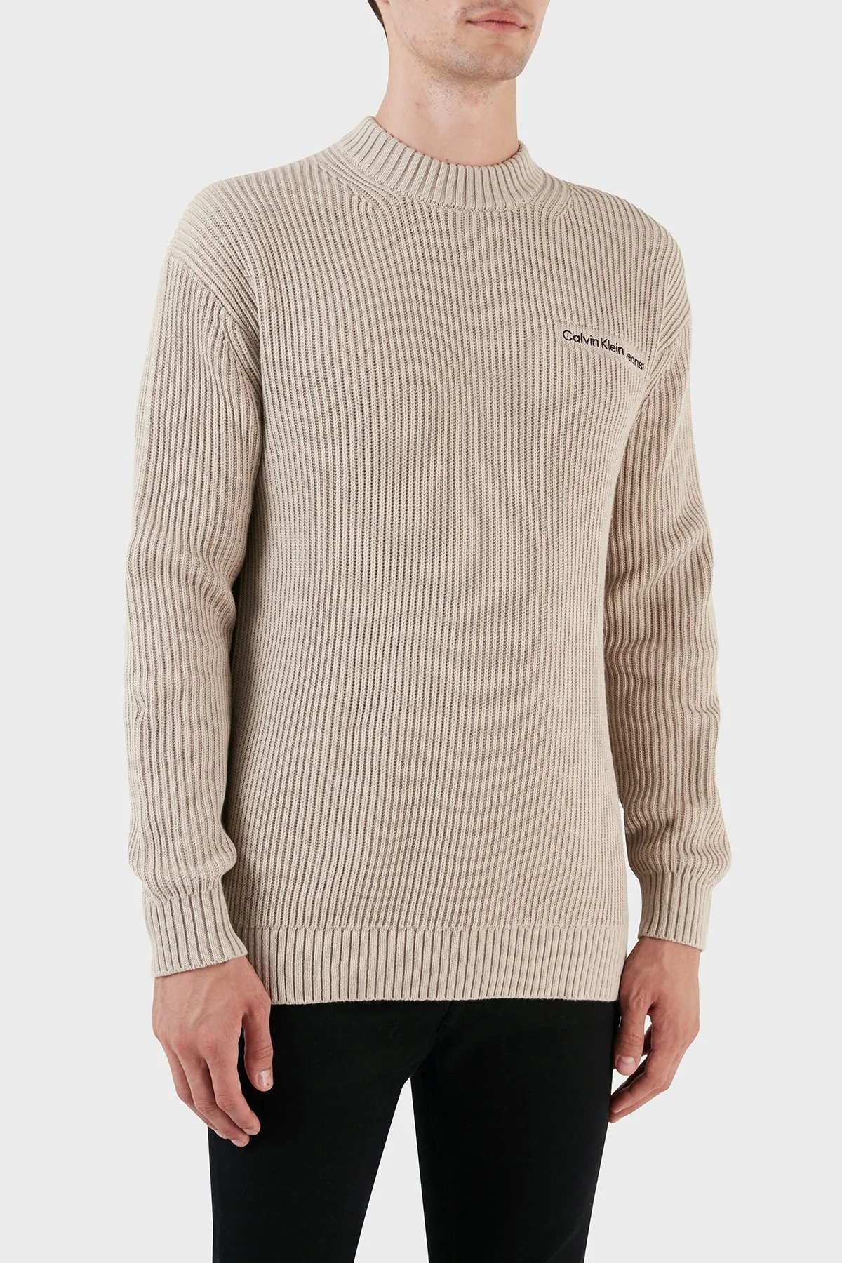 Calvin Klein Pamuklu Regular Fit Sıfır Yaka J30J323974PED Erkek Kazak J30J323974 PED BEJ - 3