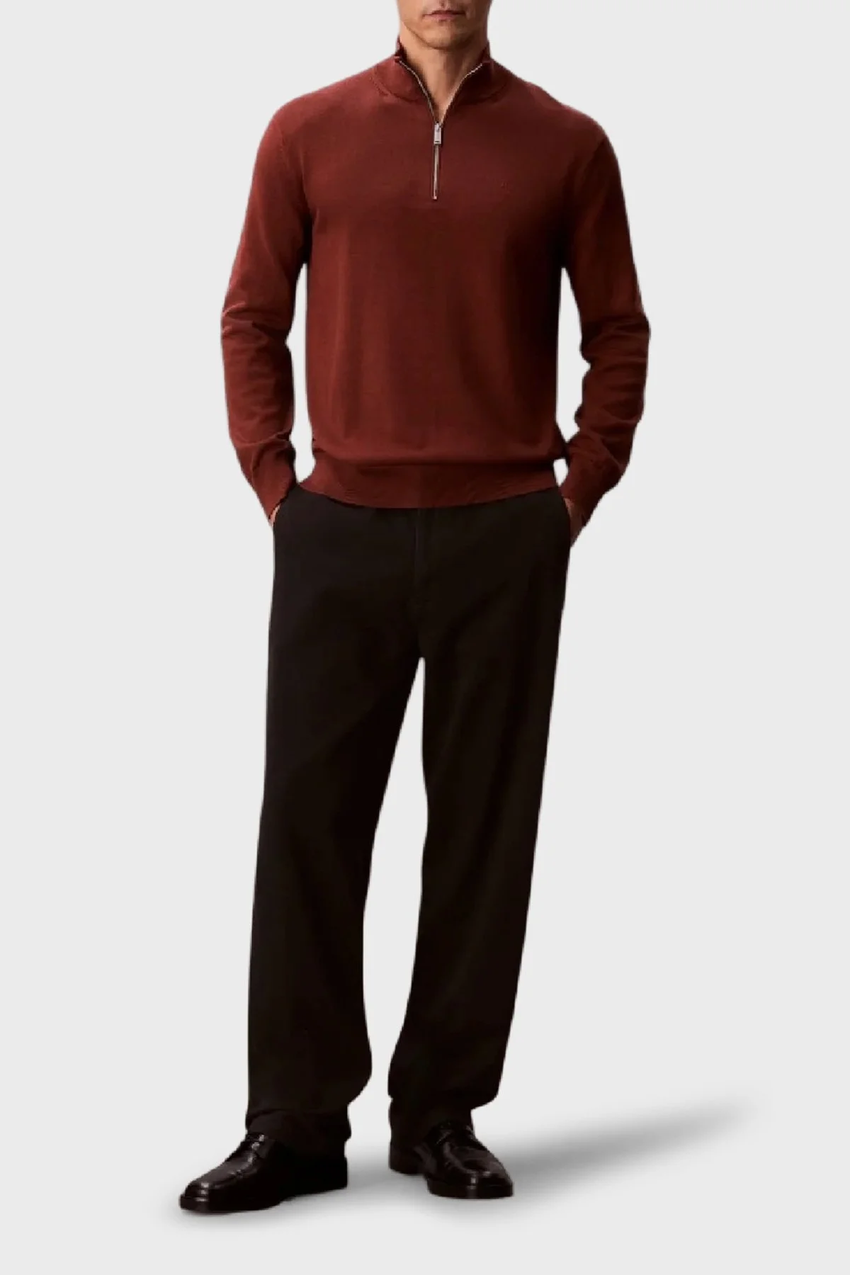 Calvin Klein Pamuklu Regular Fit Yarım Fermuarlı Dik Yaka LV040BM356XWI Erkek Kazak LV040BM356 XWI KİREMİT - 2