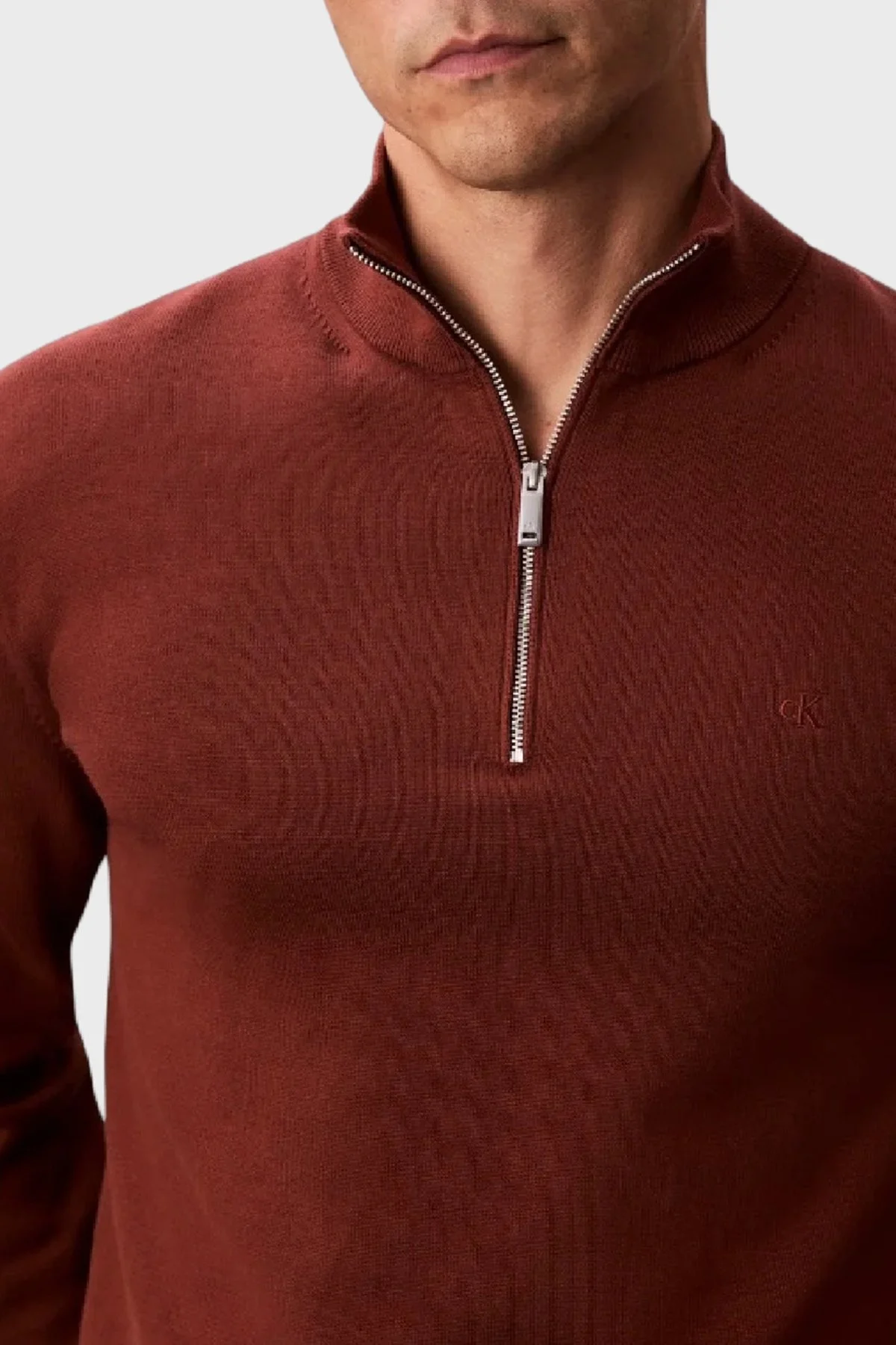 Calvin Klein Pamuklu Regular Fit Yarım Fermuarlı Dik Yaka LV040BM356XWI Erkek Kazak LV040BM356 XWI KİREMİT - 4