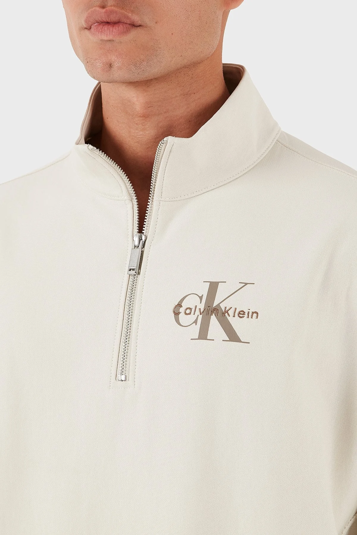 Calvin Klein Pamuklu Regular Fit Yarım Fermuarlı Dik Yaka LV04RD236G67U Erkek Sweat LV04RD236G 67U BEYAZ - 5