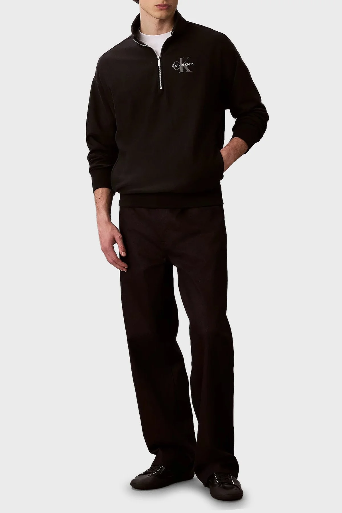 Calvin Klein Pamuklu Regular Fit Yarım Fermuarlı Dik Yaka LV04RD236GUB1 Erkek Sweat LV04RD236G UB1 SİYAH - 2