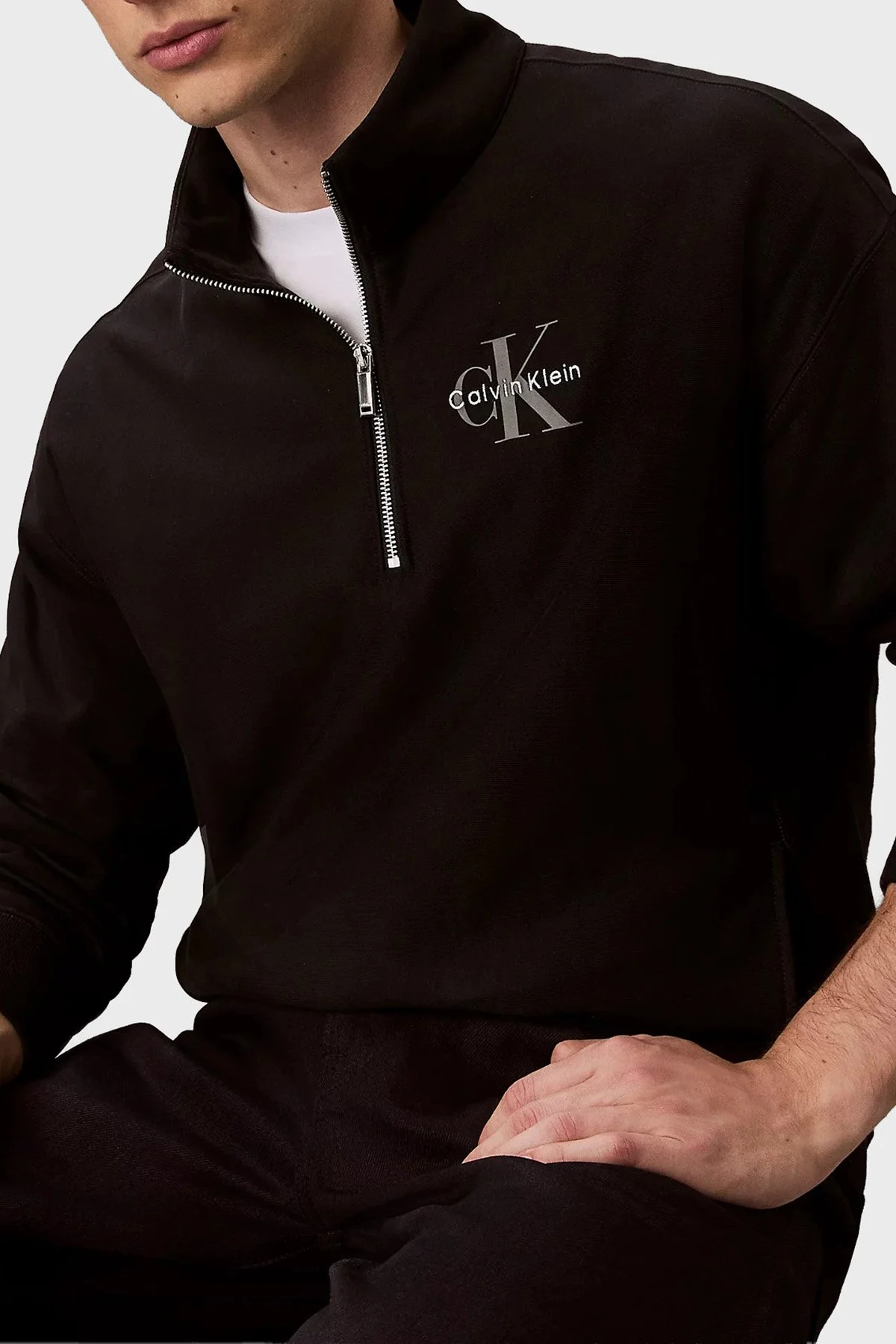 Calvin Klein Pamuklu Regular Fit Yarım Fermuarlı Dik Yaka LV04RD236GUB1 Erkek Sweat LV04RD236G UB1 SİYAH - 4