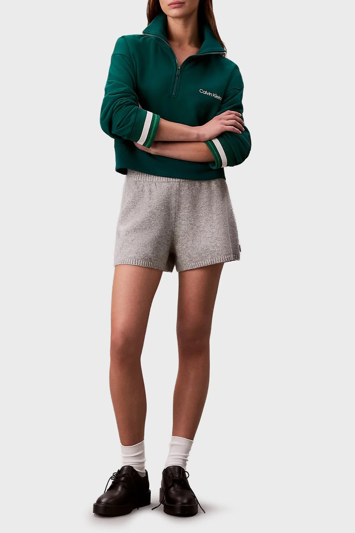 Calvin Klein Pamuklu Regular Fit Yarım Fermuarlı Dik Yaka LVGWF5W310IYE Bayan Sweat LVGWF5W310 IYE YEŞİL - 2