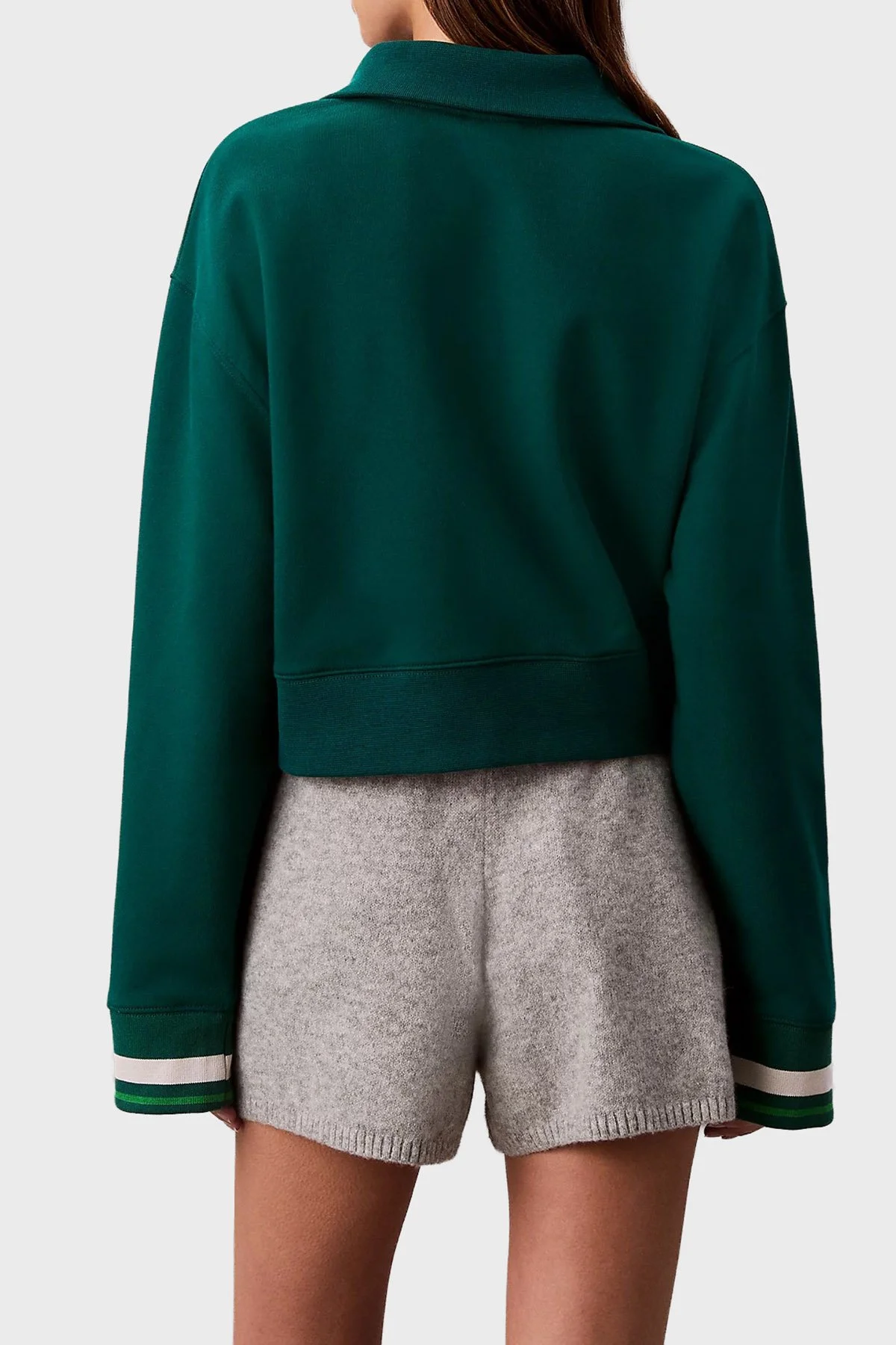 Calvin Klein Pamuklu Regular Fit Yarım Fermuarlı Dik Yaka LVGWF5W310IYE Bayan Sweat LVGWF5W310 IYE YEŞİL - 3