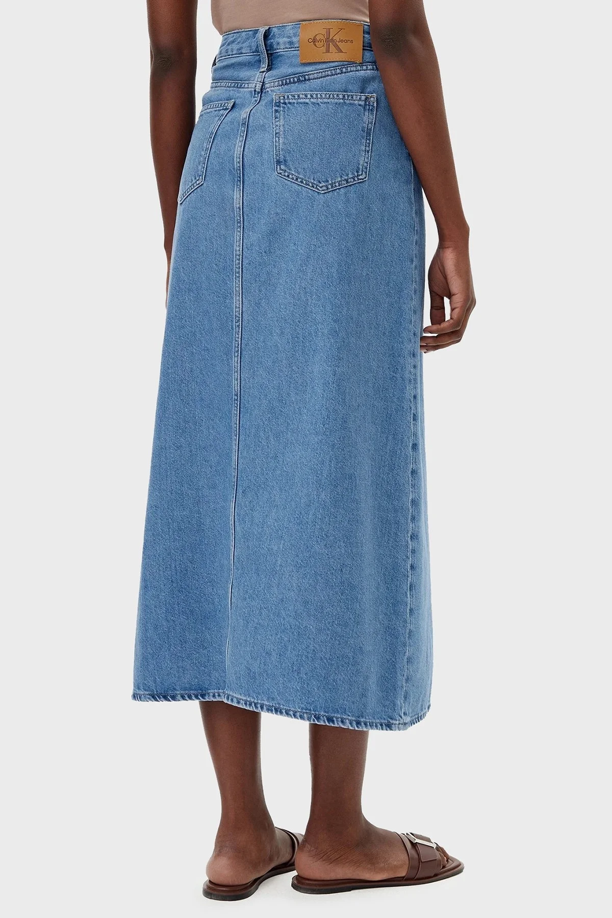 Calvin Klein Pamuklu Regular Fit Yırtmaçlı Midi Boy Kot J20J2251921AA Bayan Etek J20J225192 1AA MAVİ - 8