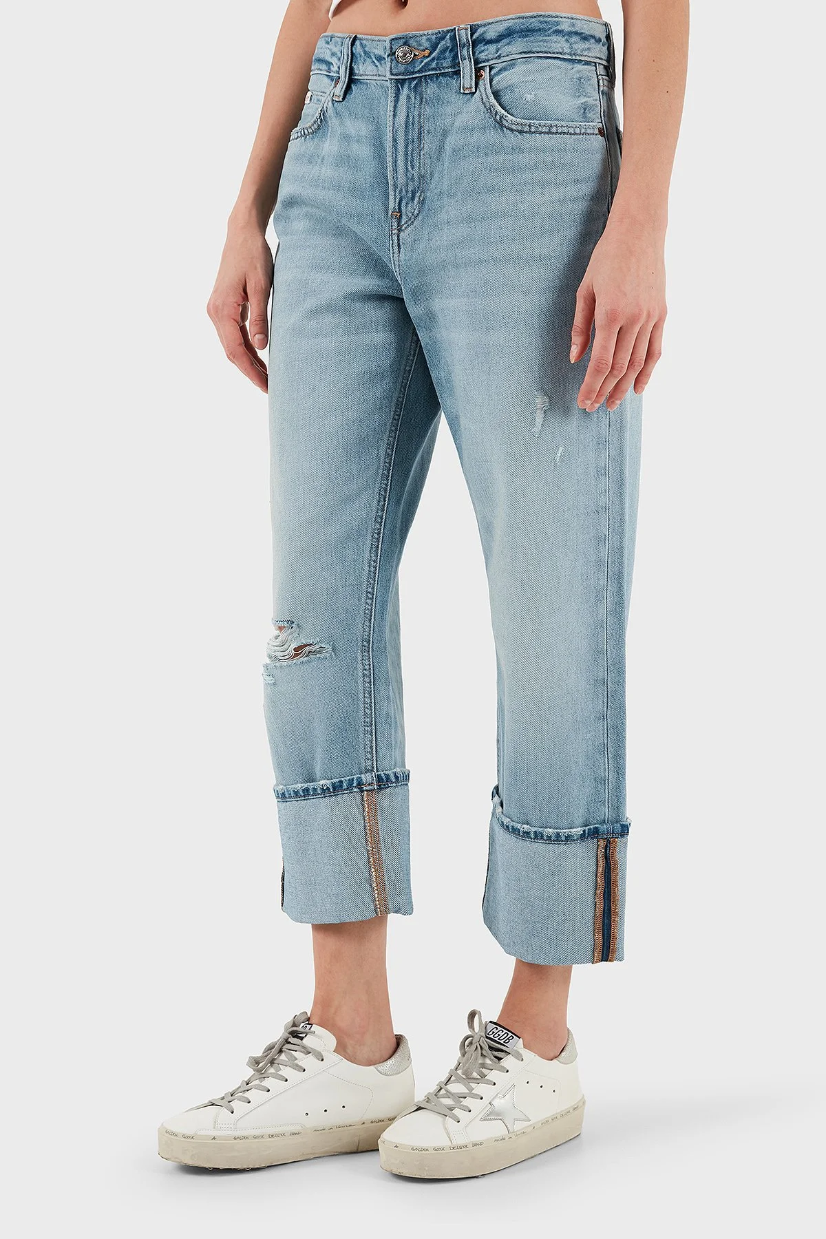 Calvin Klein Pamuklu Regular Fit Yüksek Bel Geniş Paça Jeans LV047C734GX26 Bayan Kot Pantolon LV047C734G X26 AÇIK MAVİ - 5