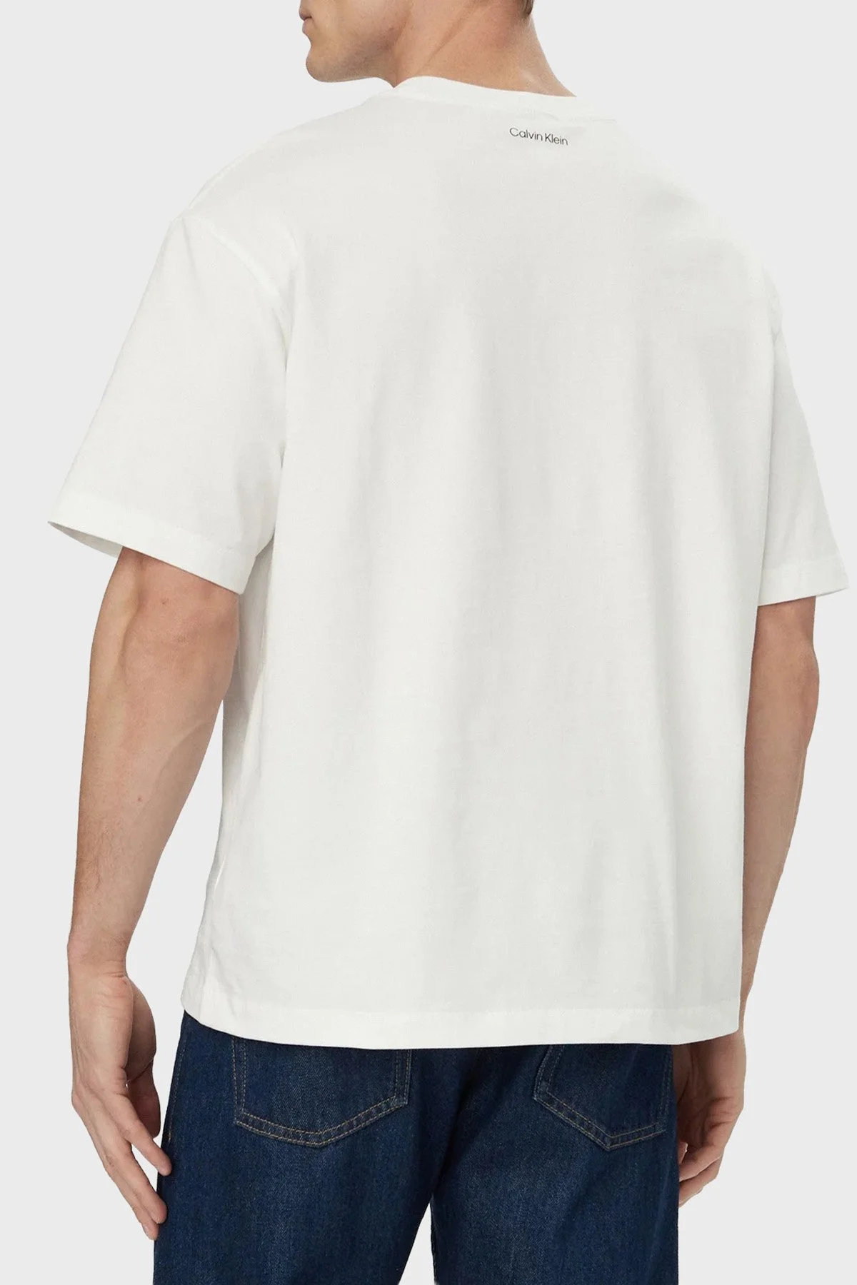 Calvin Klein Pamuklu Relaxed Fit Baskılı Bisiklet Yaka LV04RE827GYAF Erkek T Shirt LV04RE827G YAF BEYAZ - 3