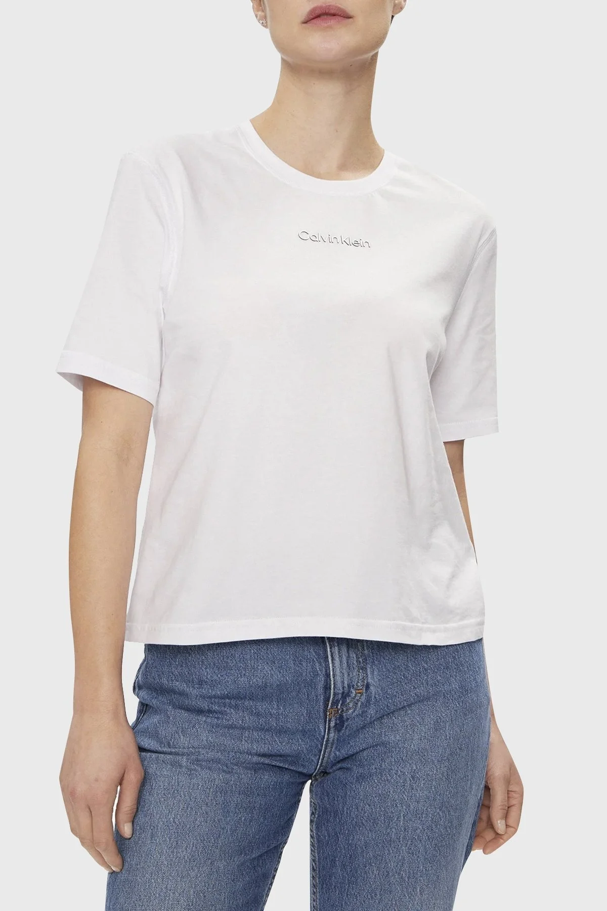 Calvin Klein Pamuklu Relaxed Fit Bisiklet Yaka 00GWS4K210YAA Bayan T Shirt 00GWS4K210 YAA BEYAZ - 1