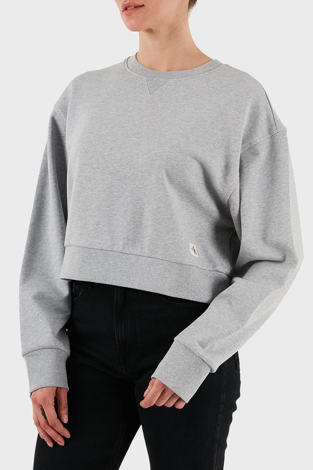 Calvin Klein Pamuklu Relaxed Fit Bisiklet Yaka Crop LV047C911GP79 Bayan Sweat LV047C911G P79 GRİ - 4