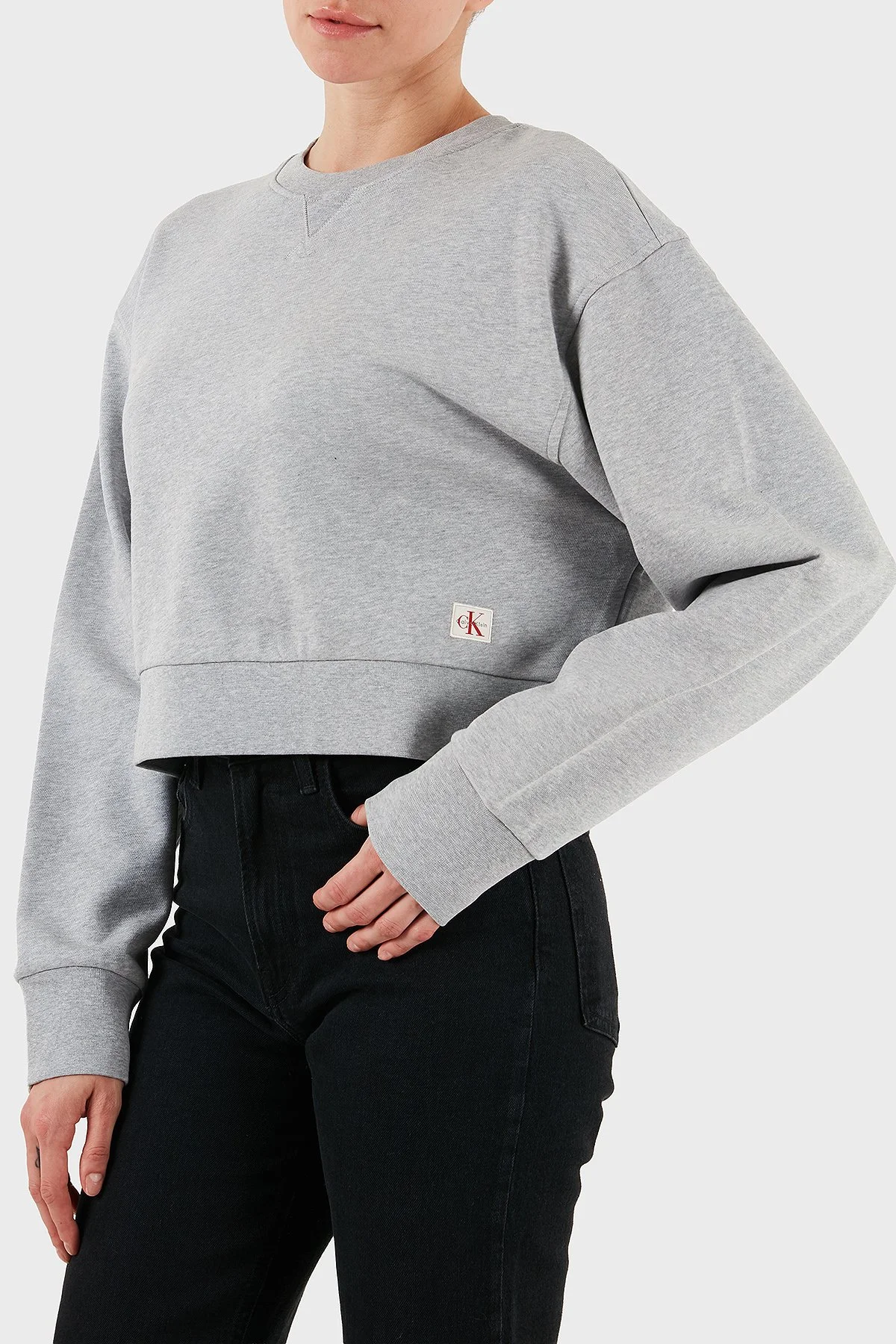 Calvin Klein Pamuklu Relaxed Fit Bisiklet Yaka Crop LV047C911GP79 Bayan Sweat LV047C911G P79 GRİ - 5