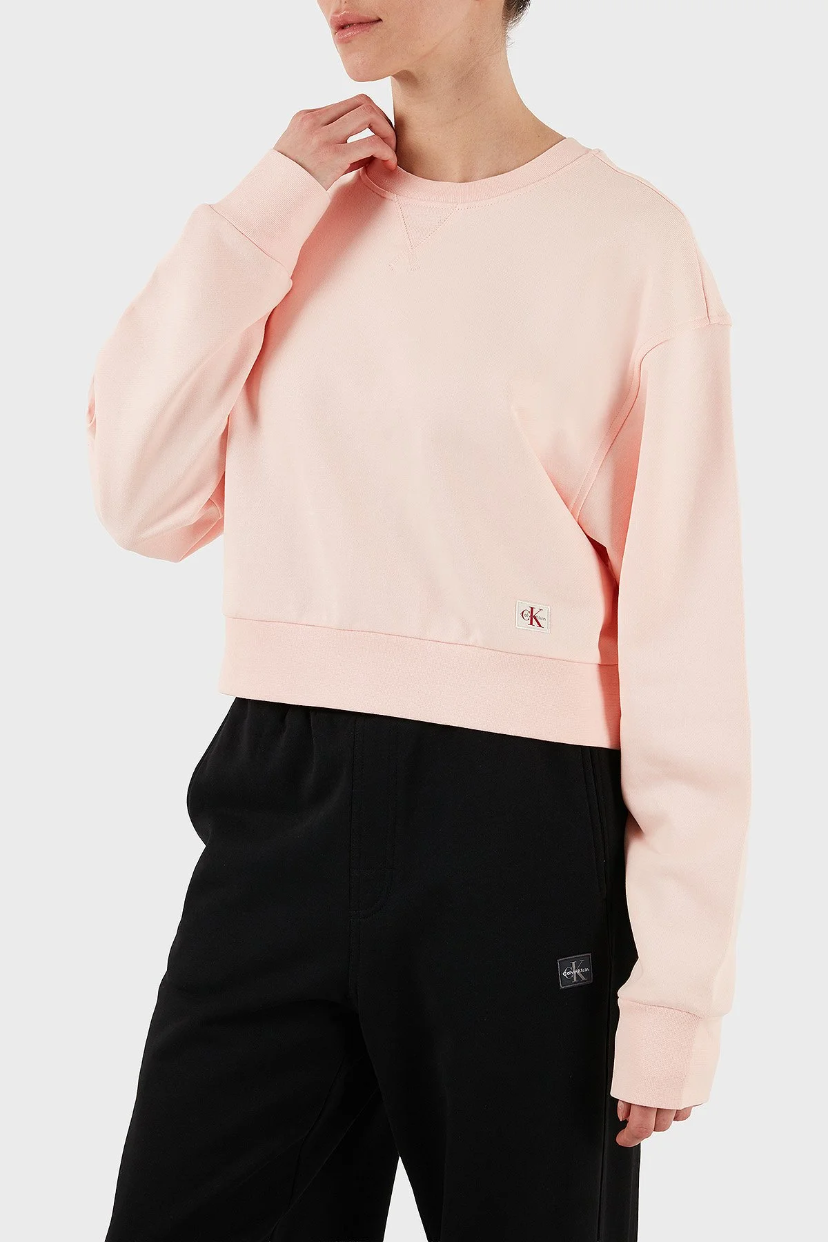 Calvin Klein Pamuklu Relaxed Fit Bisiklet Yaka Crop LV047C911GVI7 Bayan Sweat LV047C911G VI7 AÇIK PEMBE - 4