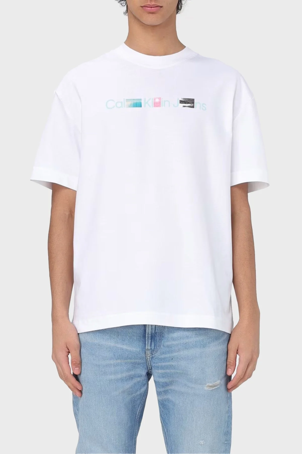 Calvin Klein Pamuklu Relaxed Fit Bisiklet Yaka J30J325195YAF Erkek T Shirt J30J325195 YAF BEYAZ - 1