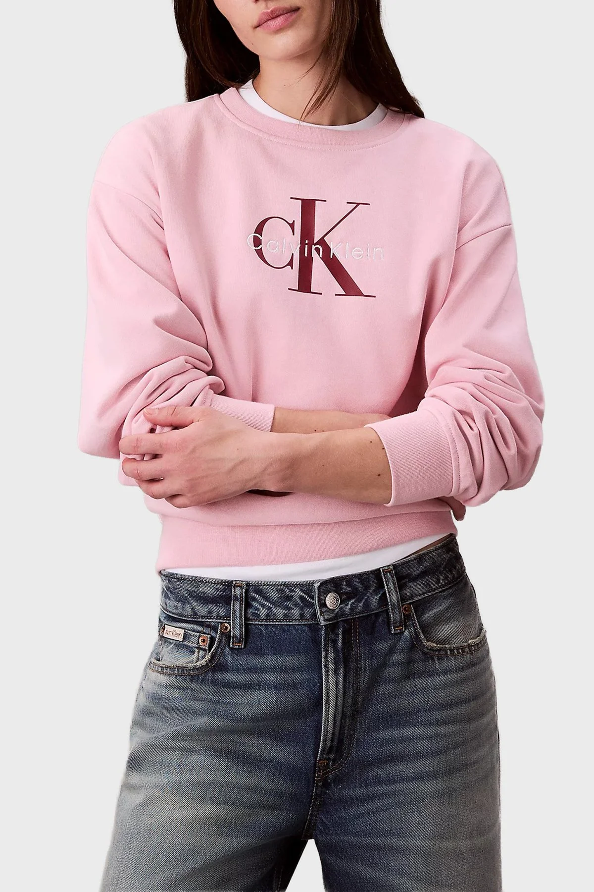 Calvin Klein Pamuklu Relaxed Fit Bisiklet Yaka Kısa LV047B234GTE0 Bayan Sweat LV047B234G TE0 PEMBE - 1