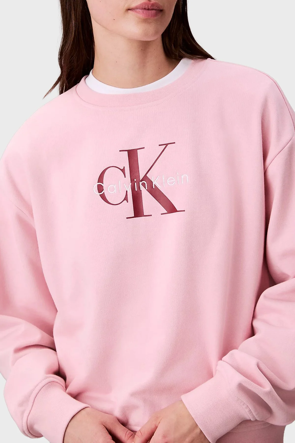 Calvin Klein Pamuklu Relaxed Fit Bisiklet Yaka Kısa LV047B234GTE0 Bayan Sweat LV047B234G TE0 PEMBE - 4
