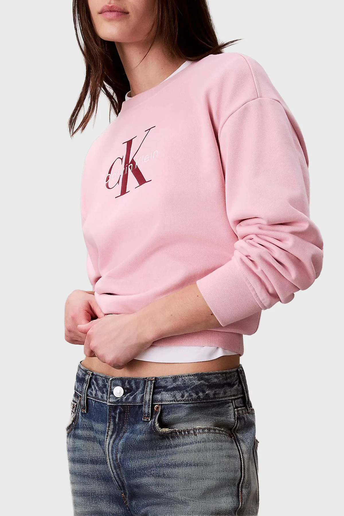 Calvin Klein Pamuklu Relaxed Fit Bisiklet Yaka Kısa LV047B234GTE0 Bayan Sweat LV047B234G TE0 PEMBE - 5
