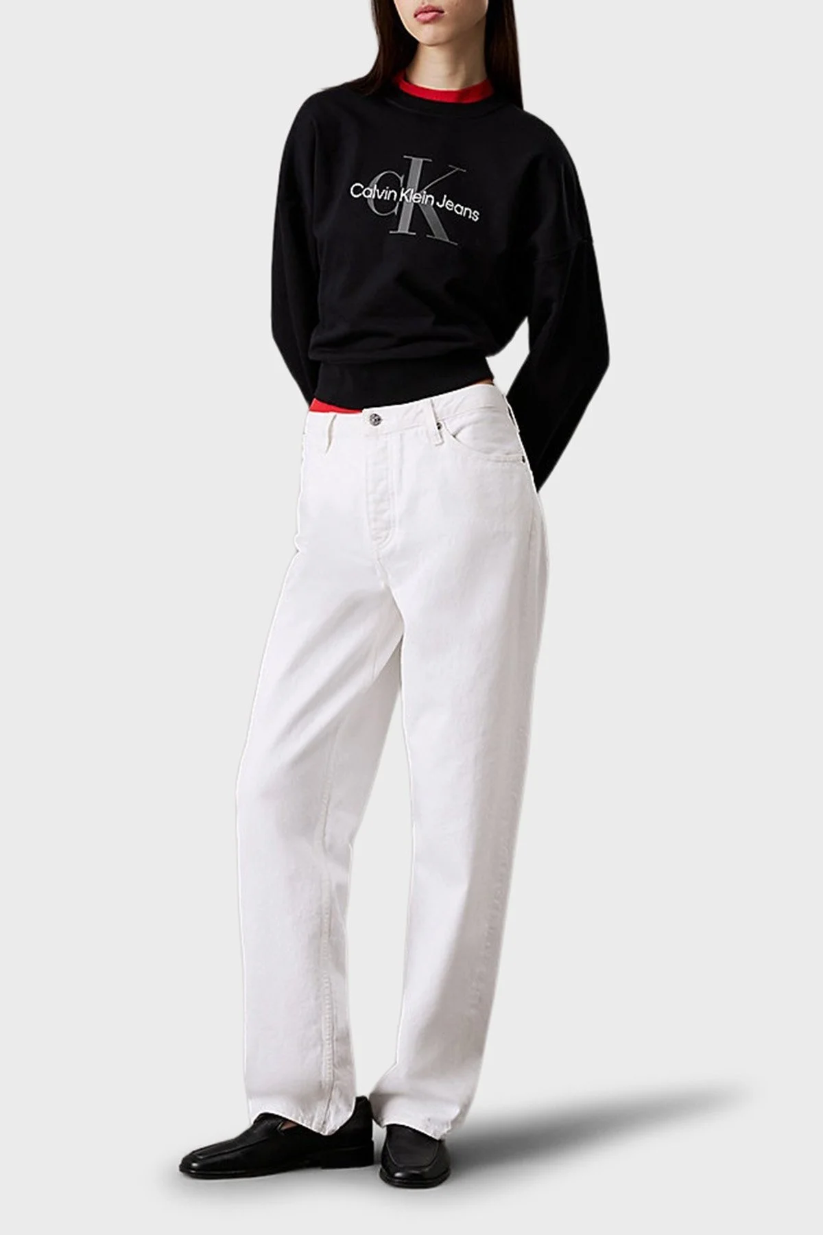 Calvin Klein Pamuklu Relaxed Fit Bisiklet Yaka Kısa LV047B234GUB1 Bayan Sweat LV047B234G UB1 SİYAH - 2