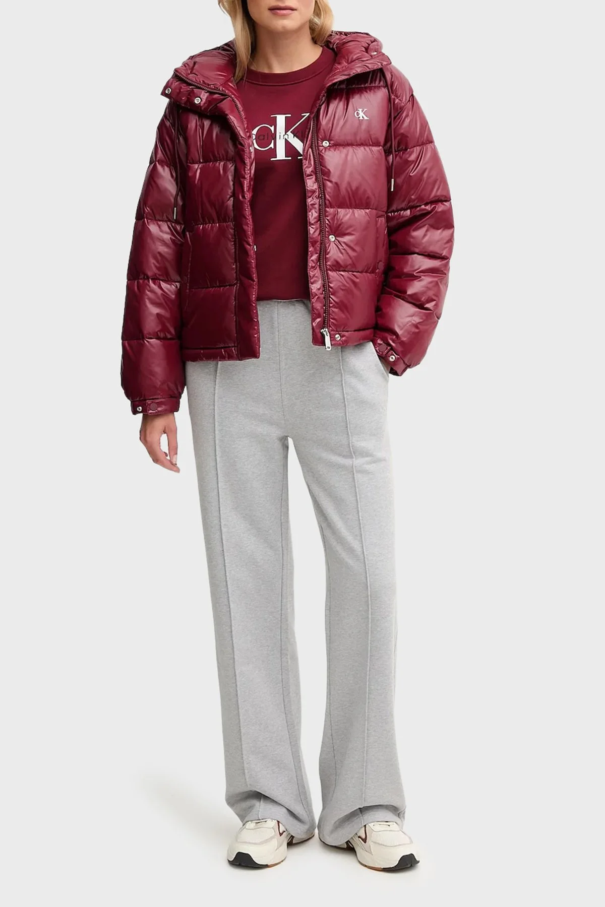 Calvin Klein Pamuklu Relaxed Fit Bisiklet Yaka Logolu LV047B234GWCV Bayan Sweat LV047B234G WCV BORDO - 2