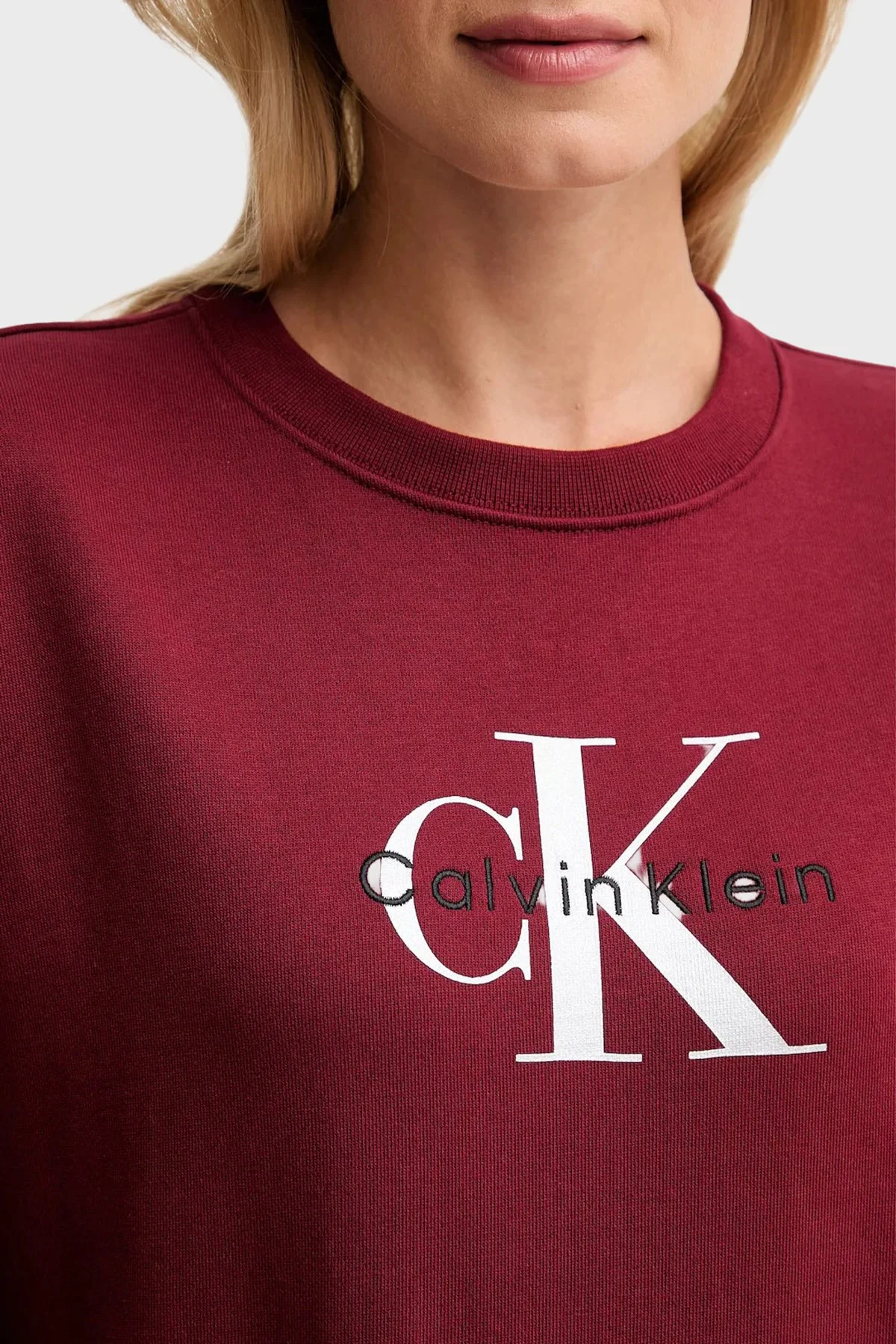 Calvin Klein Pamuklu Relaxed Fit Bisiklet Yaka Logolu LV047B234GWCV Bayan Sweat LV047B234G WCV BORDO - 5