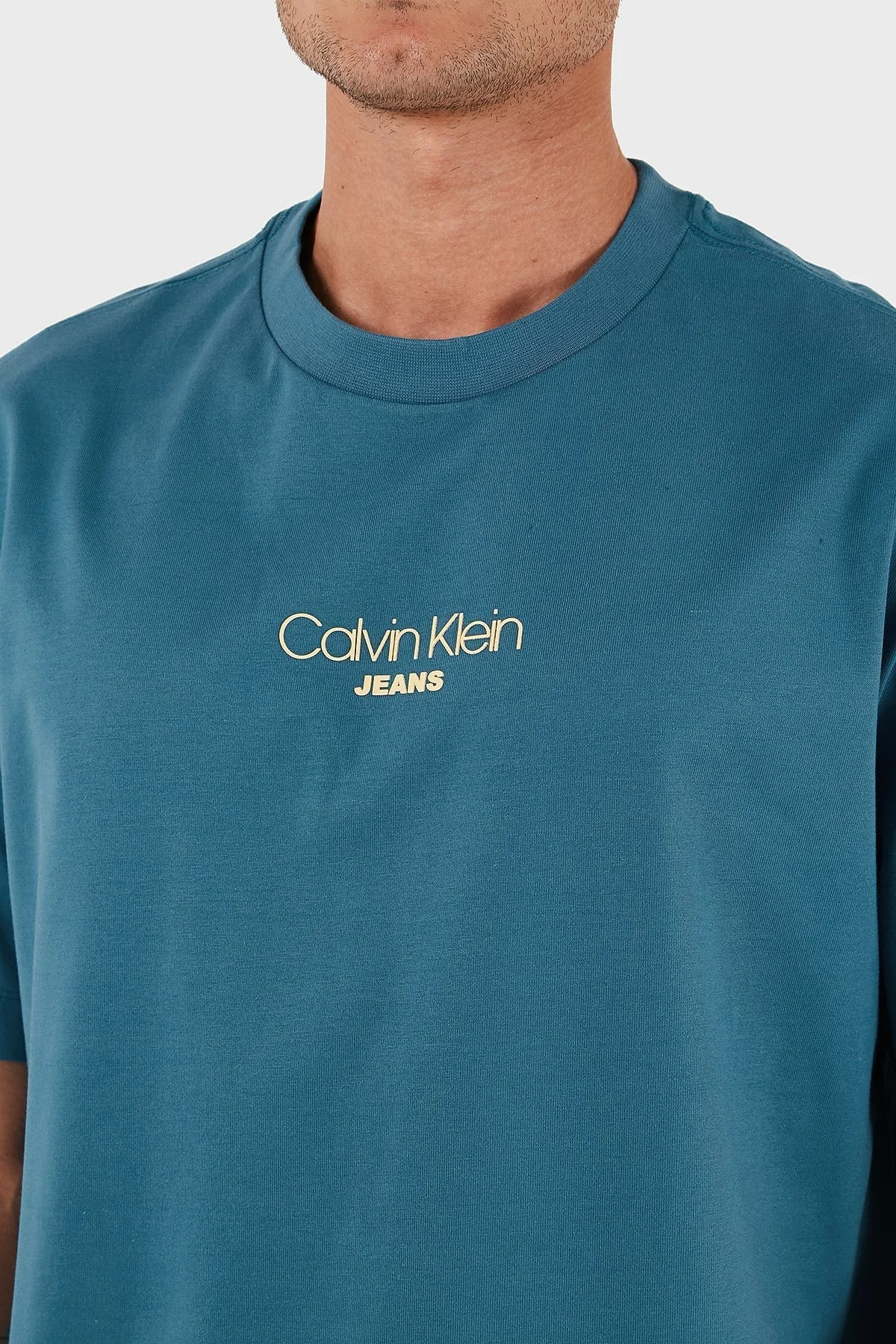 Calvin Klein Pamuklu Relaxed Fit Bisiklet Yaka Logolu LV04RC851GCCY Erkek T Shirt LV04RC851G CCY PETROL - 5