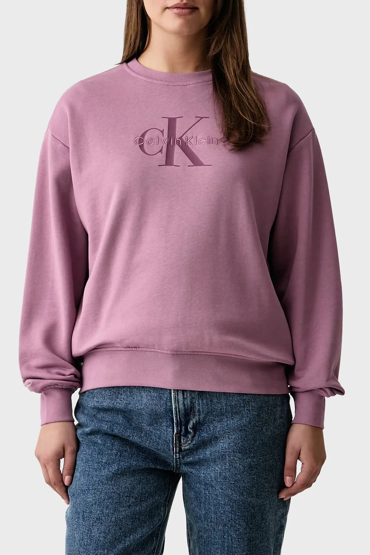 Calvin Klein Pamuklu Relaxed Fit Bisiklet Yaka LV047B234GVCB Kadın Sweat LV047B234G VCB Pembe - 1