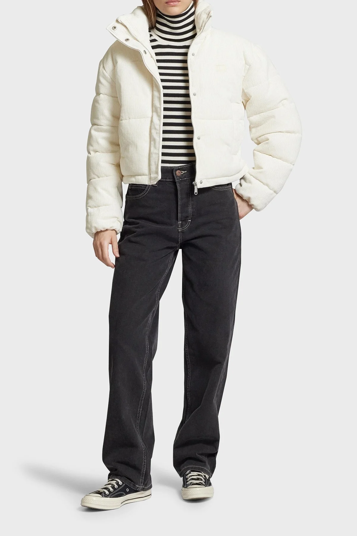 Calvin Klein Pamuklu Relaxed Fit Dik Yaka Kadife J20J224620YBI Bayan Mont J20J224620 YBI EKRU - 2