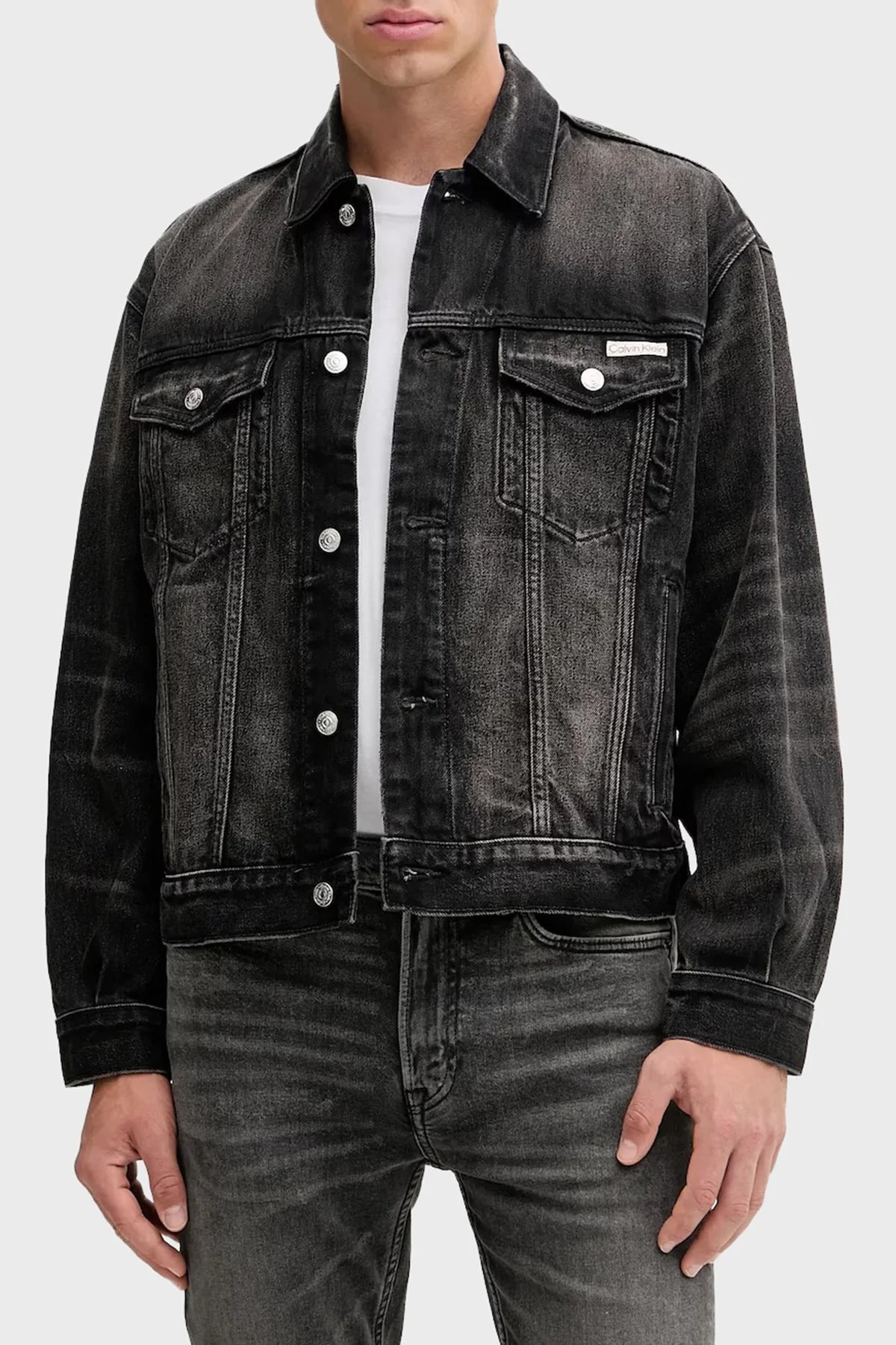 Calvin Klein Pamuklu Relaxed Fit Düğmeli LV04RD707G01G Erkek Kot Ceket LV04RD707G 01G ANTRASİT - 1