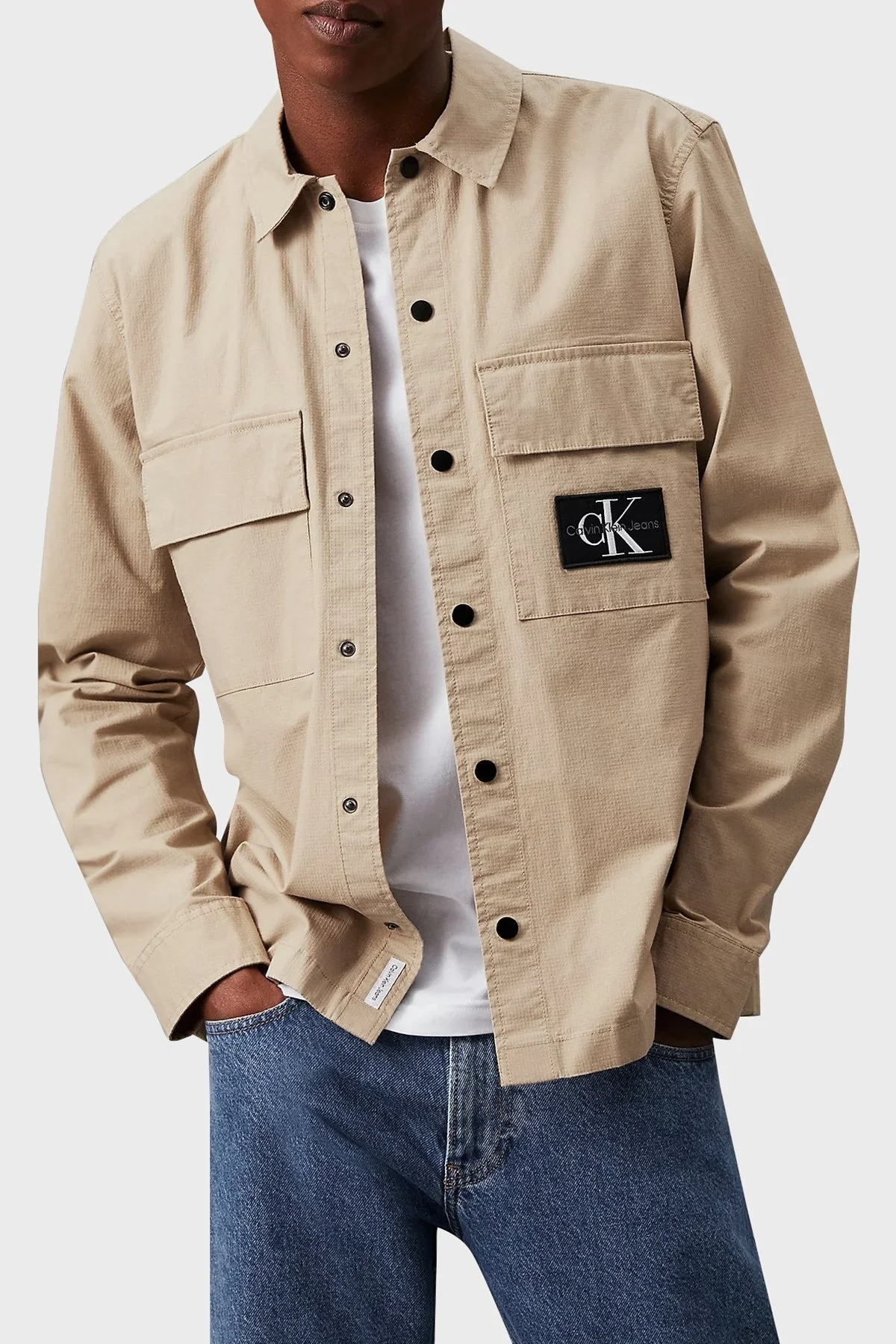 Calvin Klein Pamuklu Relaxed Fit J30J325618PF2 Erkek Gömlek Ceket J30J325618 PF2 BEJ - 1