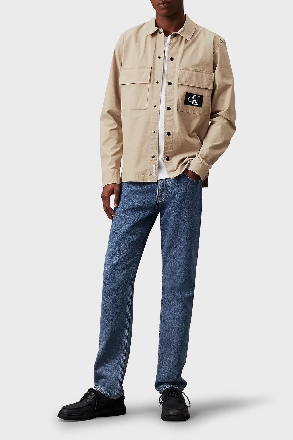 Calvin Klein Pamuklu Relaxed Fit J30J325618PF2 Erkek Gömlek Ceket J30J325618 PF2 BEJ - 3