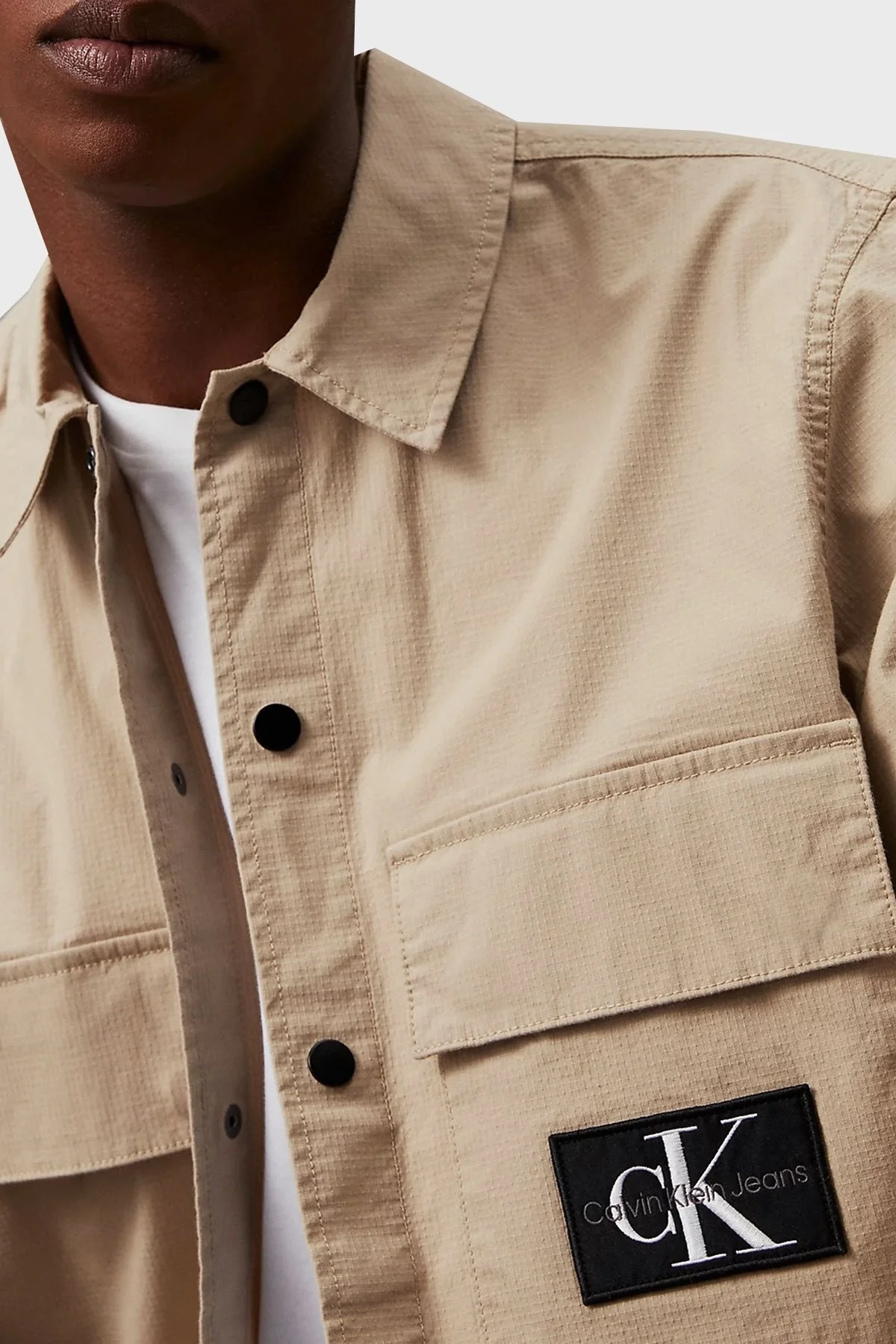 Calvin Klein Pamuklu Relaxed Fit J30J325618PF2 Erkek Gömlek Ceket J30J325618 PF2 BEJ - 4