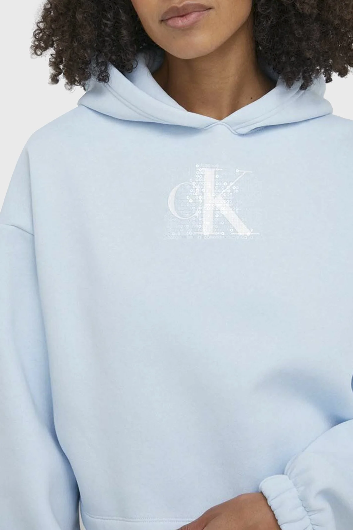 Calvin Klein Pamuklu Relaxed Fit Kapüşonlu Crop J20J222962CYR Bayan Sweat J20J222962 CYR AÇIK MAVİ - 4