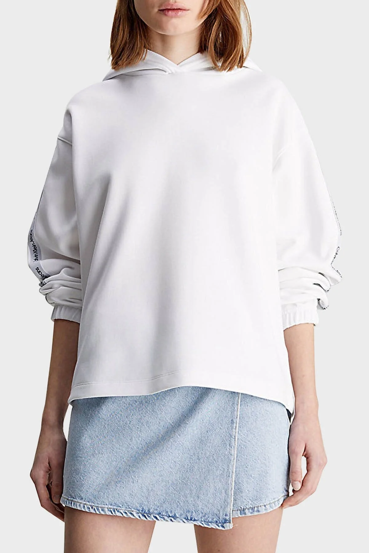 Calvin Klein Pamuklu Relaxed Fit Kapüşonlu J20J223078YAF Bayan Sweat J20J223078 YAF BEYAZ - 1
