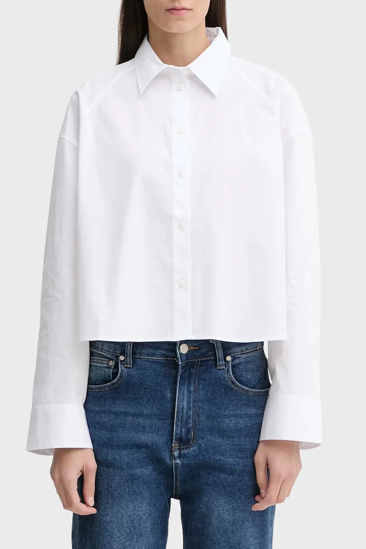 Calvin Klein Pamuklu Relaxed Fit Klasik Yaka Kısa LV047C141GYAA Bayan Gömlek LV047C141G YAA BEYAZ - 1