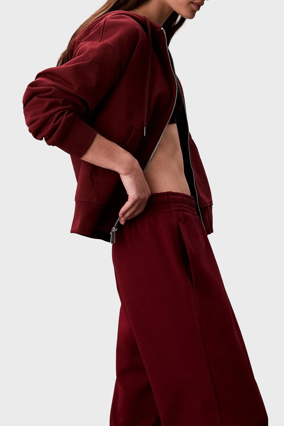 Calvin Klein Pamuklu Relaxed Fit Lastikli Paça Jogger LV047B235GWCV Bayan Pantolon LV047B235G WCV BORDO - 6