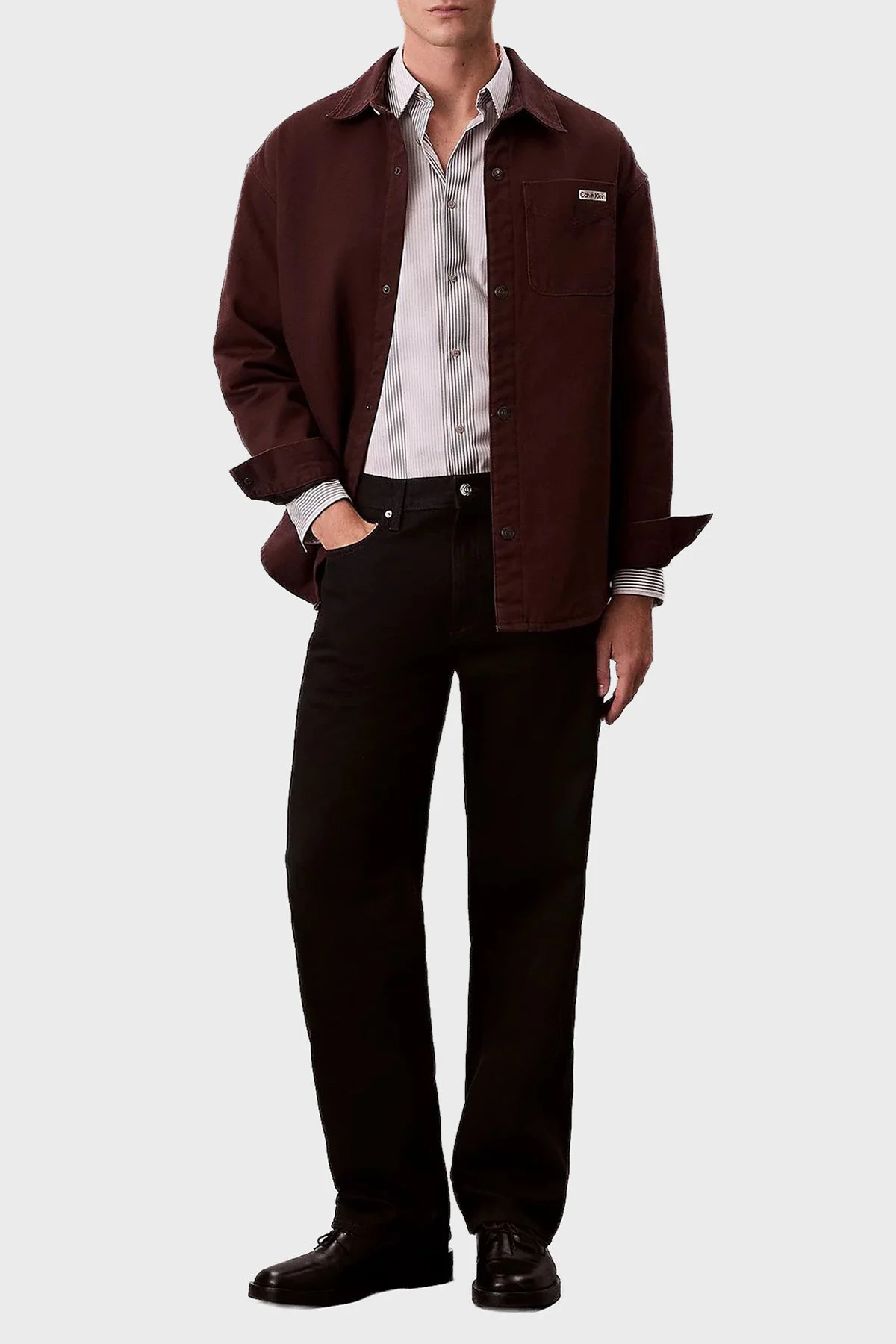 Calvin Klein Pamuklu Relaxed Fit Logolu Düğmeli LV04RD729GEO5 Erkek Ceket LV04RD729G EO5 BORDO - 2