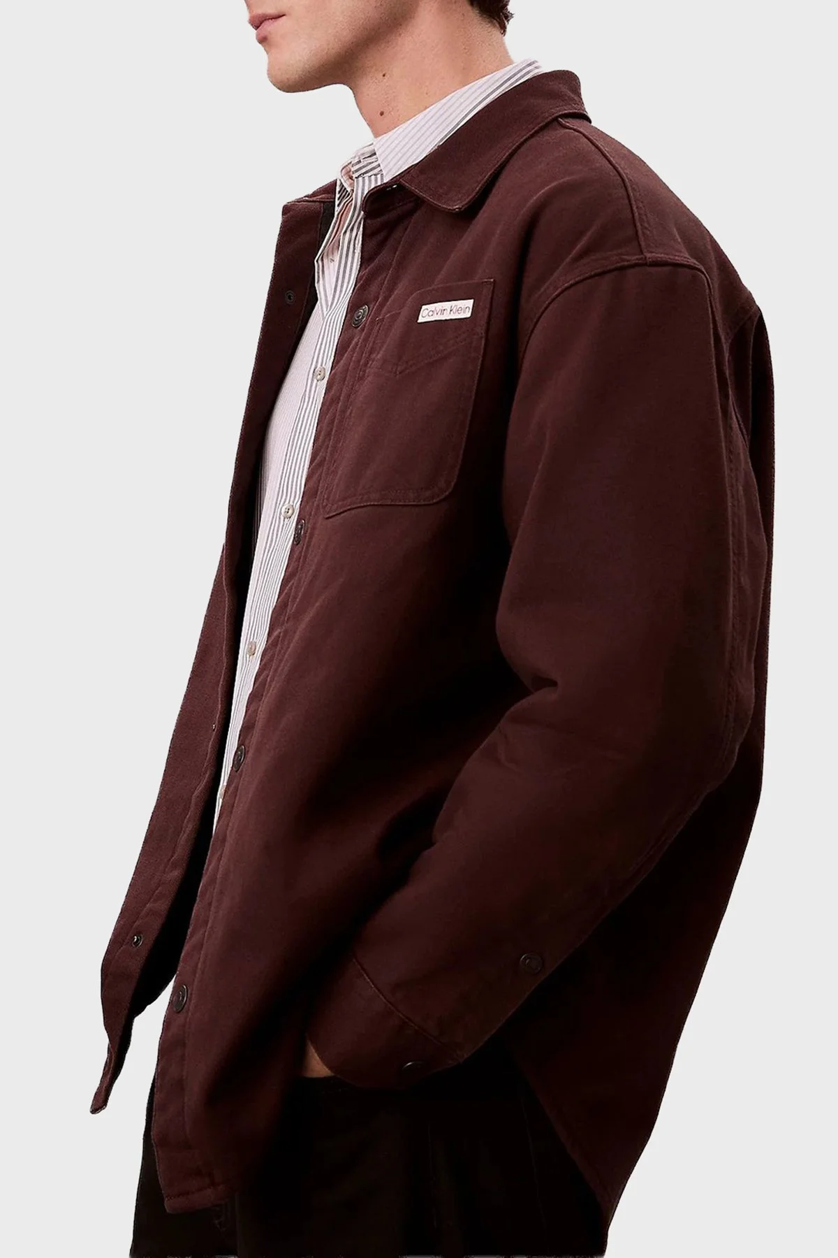 Calvin Klein Pamuklu Relaxed Fit Logolu Düğmeli LV04RD729GEO5 Erkek Ceket LV04RD729G EO5 BORDO - 4