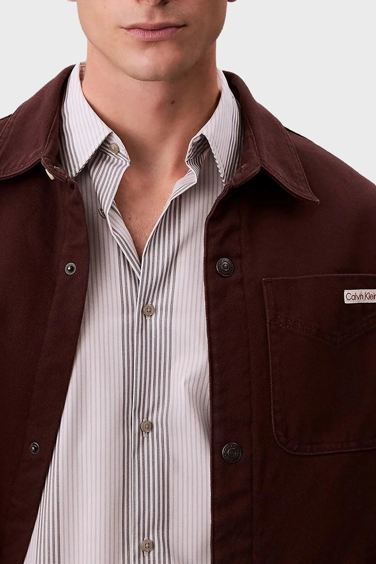 Calvin Klein Pamuklu Relaxed Fit Logolu Düğmeli LV04RD729GEO5 Erkek Ceket LV04RD729G EO5 BORDO - 5