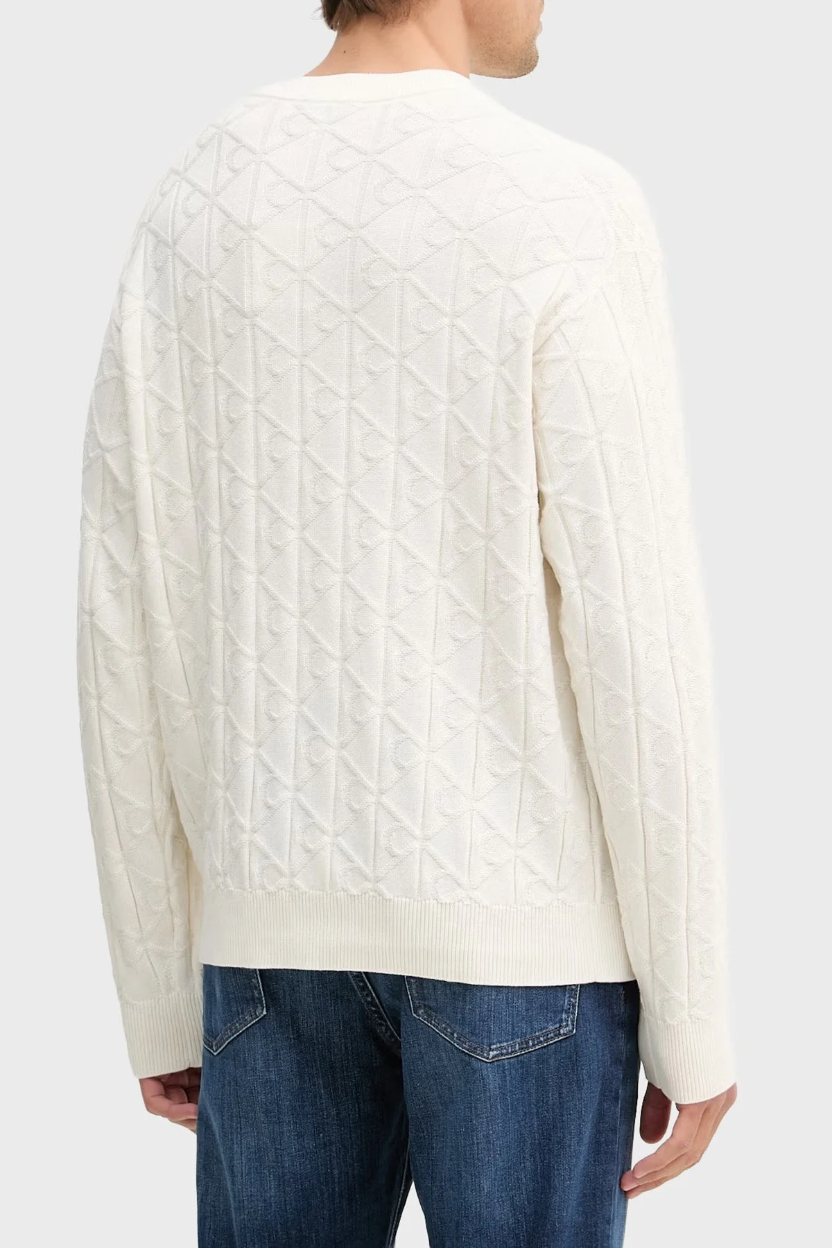 Calvin Klein Pamuklu Relaxed Fit Tamamı Logolu LV04RE301GYAS Erkek Kazak LV04RE301G YAS KREM - 3