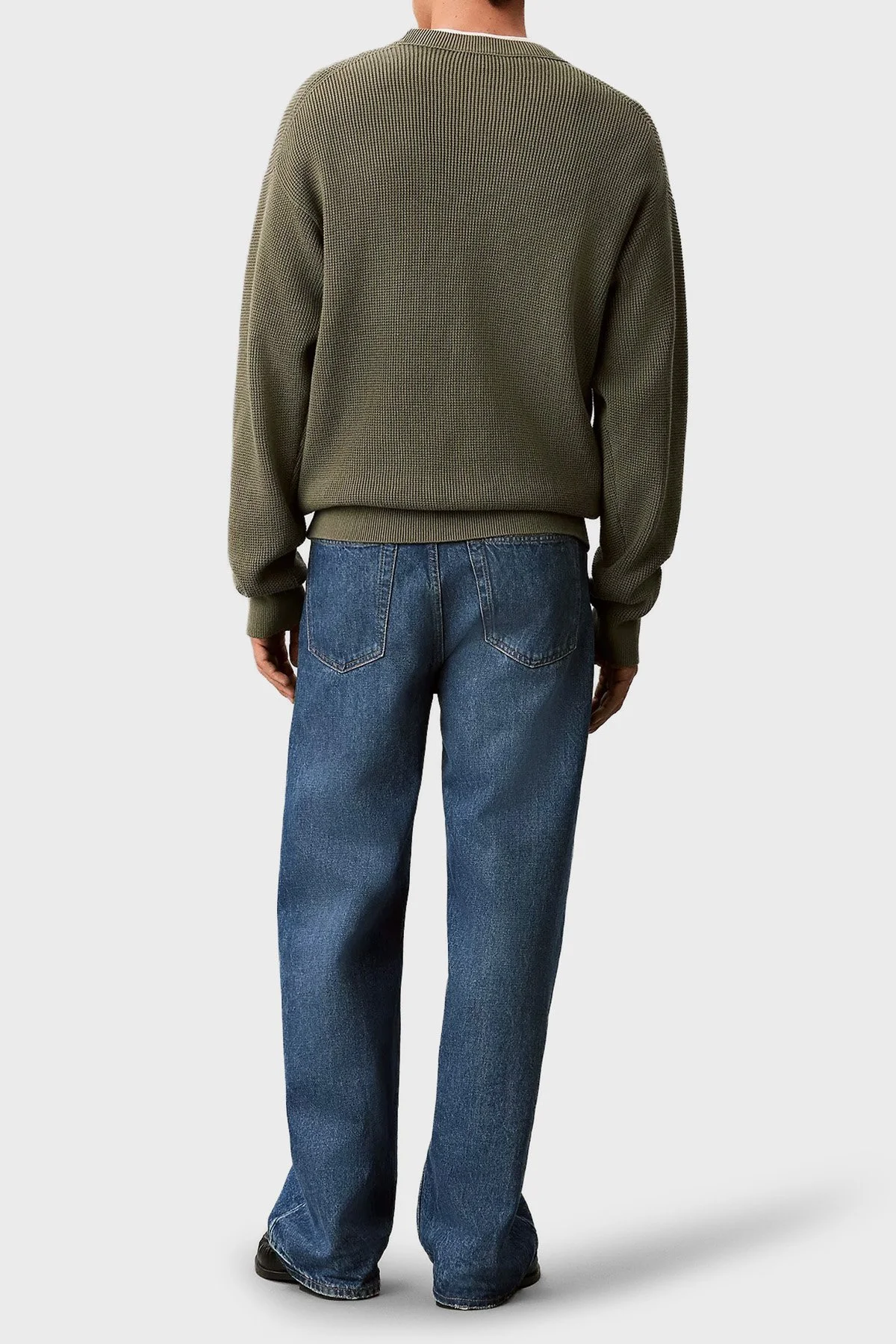 Calvin Klein Pamuklu Relaxed Fit Waffle LV04RD313GLDY Erkek Kazak LV04RD313G LDY HAKİ - 3