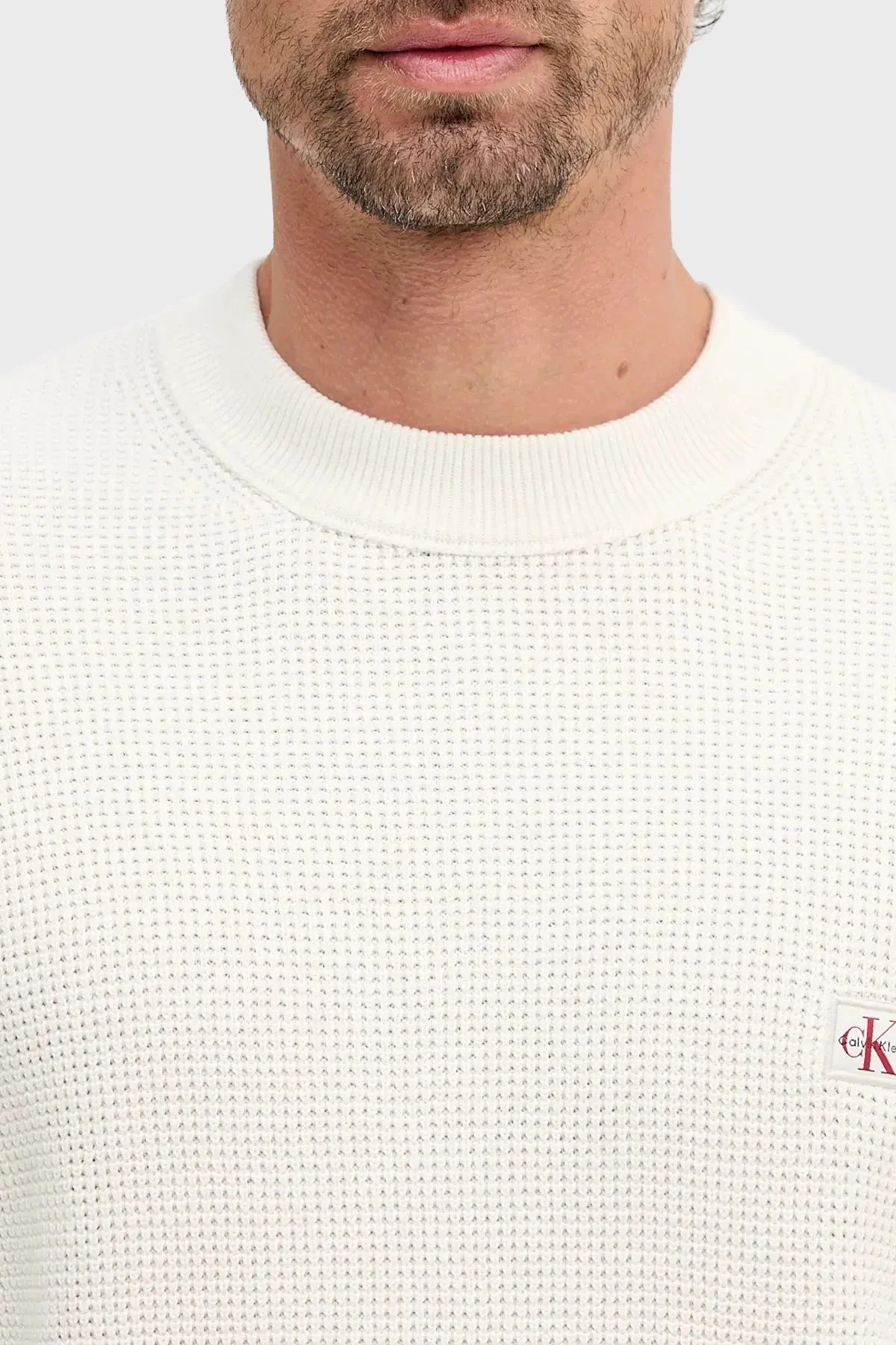 Calvin Klein Pamuklu Relaxed Fit Waffle LV04RD313GYAS Erkek Kazak LV04RD313G YAS KREM - 4