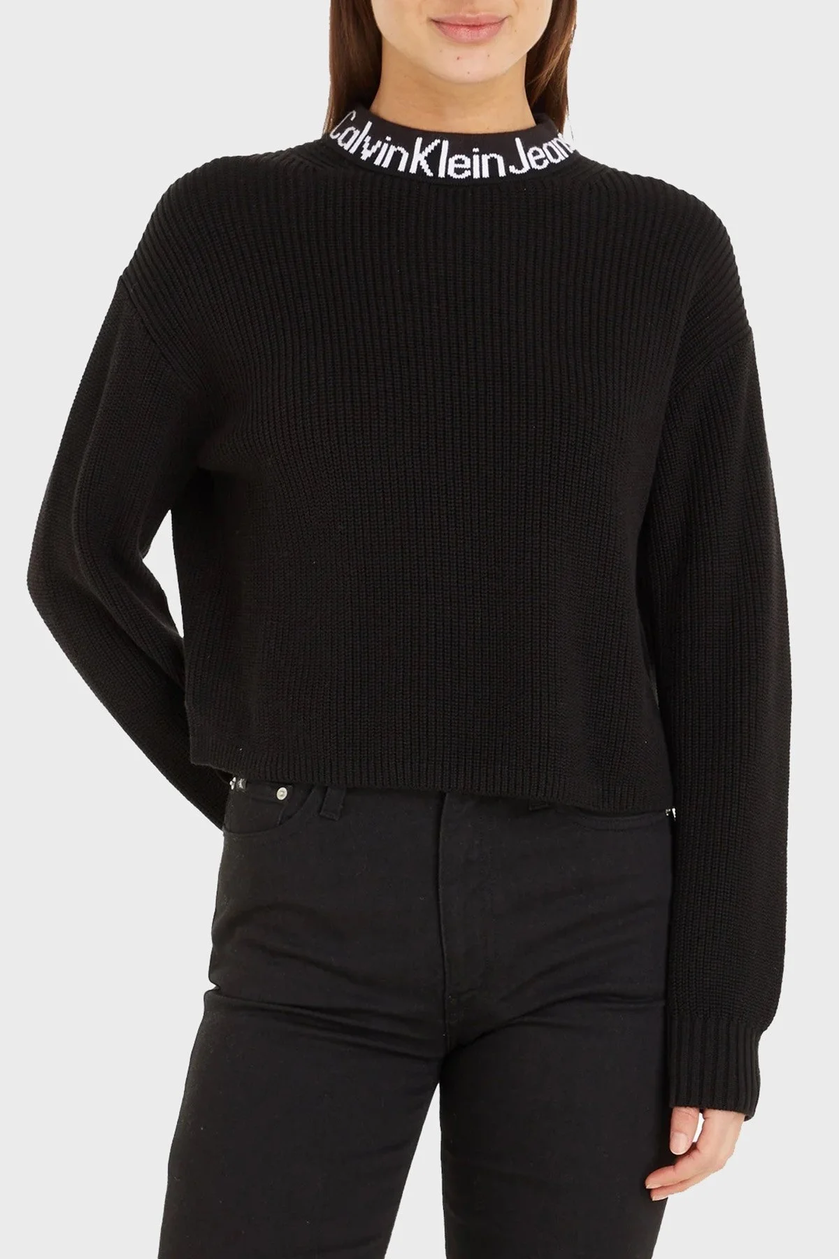Calvin Klein Pamuklu Relaxed Fit Yarım Balıkçı J20J222255BEH Bayan Kazak J20J222255 BEH SİYAH - 1