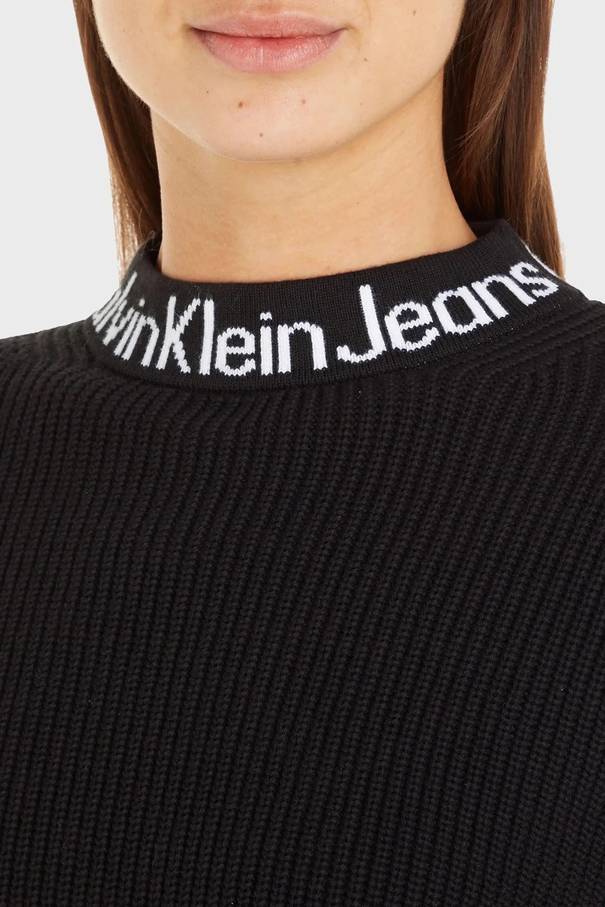 Calvin Klein Pamuklu Relaxed Fit Yarım Balıkçı J20J222255BEH Bayan Kazak J20J222255 BEH SİYAH - 3
