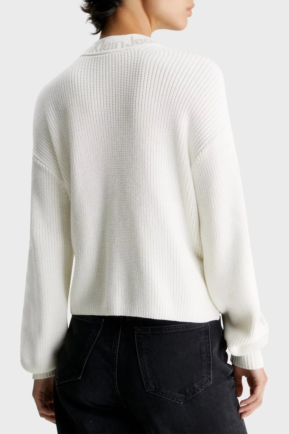 Calvin Klein Pamuklu Relaxed Fit Yarım Balıkçı J20J222255YBI Bayan Kazak J20J222255 YBI BEYAZ - 2