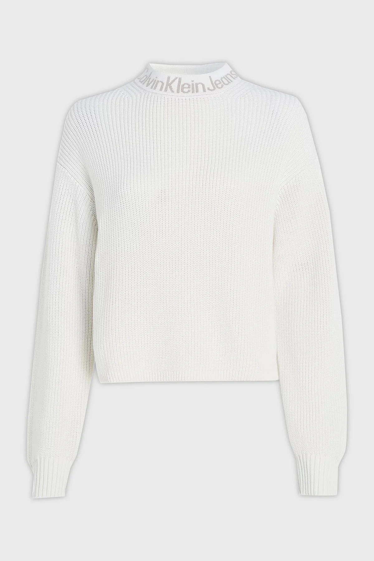 Calvin Klein Pamuklu Relaxed Fit Yarım Balıkçı J20J222255YBI Bayan Kazak J20J222255 YBI BEYAZ - 5