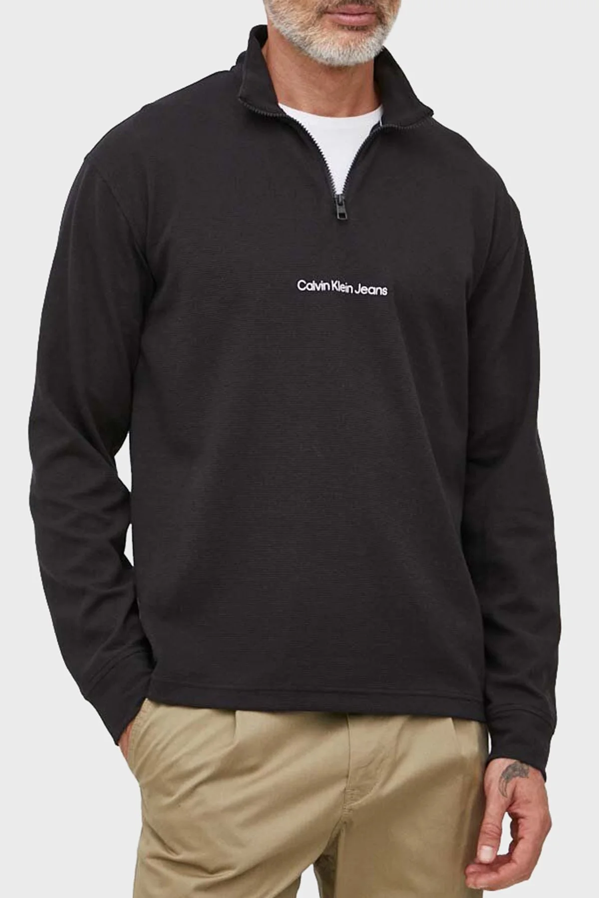 Calvin Klein Pamuklu Relaxed Fit Yarım Fermuarlı Dik Yaka J30J323493BEH Erkek Sweat J30J323493 BEH SİYAH - 1