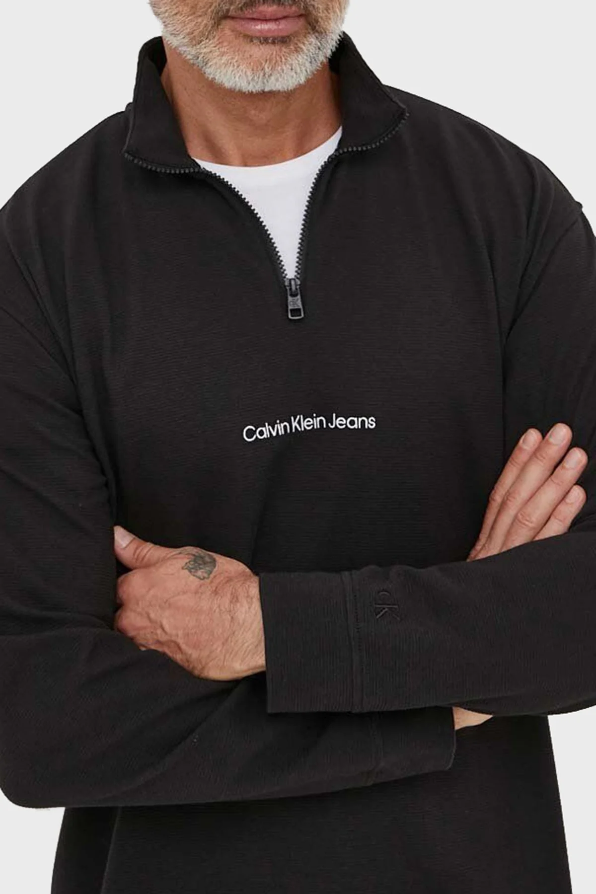 Calvin Klein Pamuklu Relaxed Fit Yarım Fermuarlı Dik Yaka J30J323493BEH Erkek Sweat J30J323493 BEH SİYAH - 3