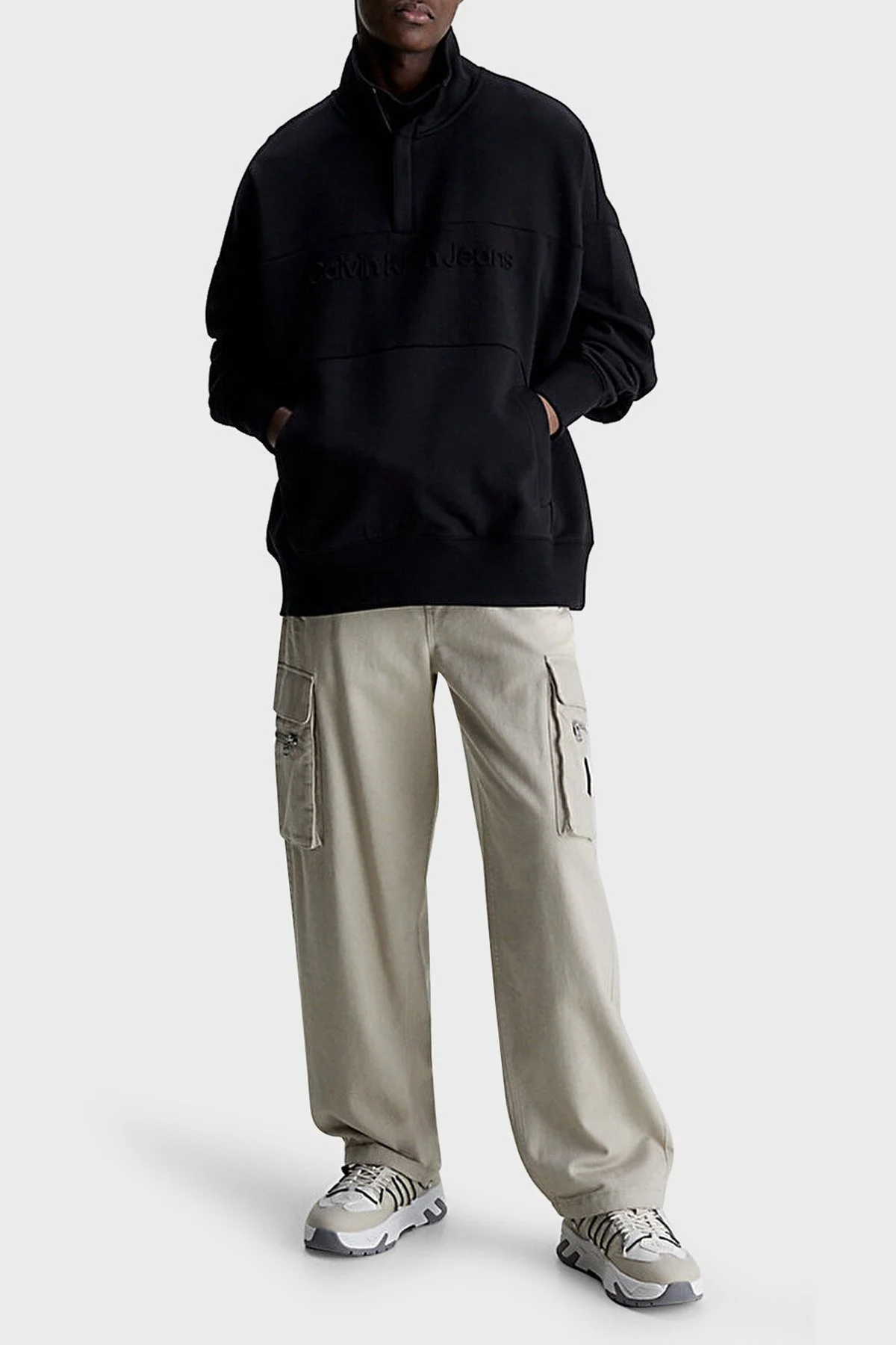 Calvin Klein Pamuklu Relaxed Fit Yarım Fermuarlı Dik Yaka J30J324149BEH Erkek Sweat J30J324149 BEH SİYAH - 3
