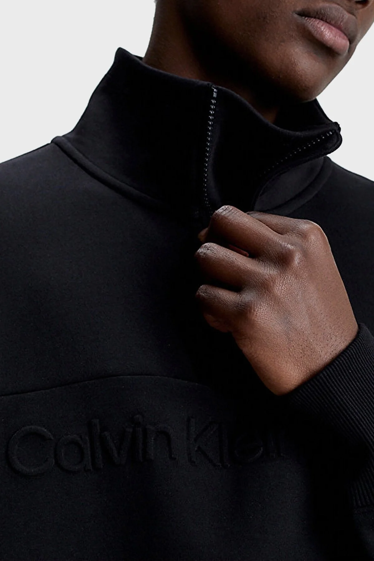 Calvin Klein Pamuklu Relaxed Fit Yarım Fermuarlı Dik Yaka J30J324149BEH Erkek Sweat J30J324149 BEH SİYAH - 4